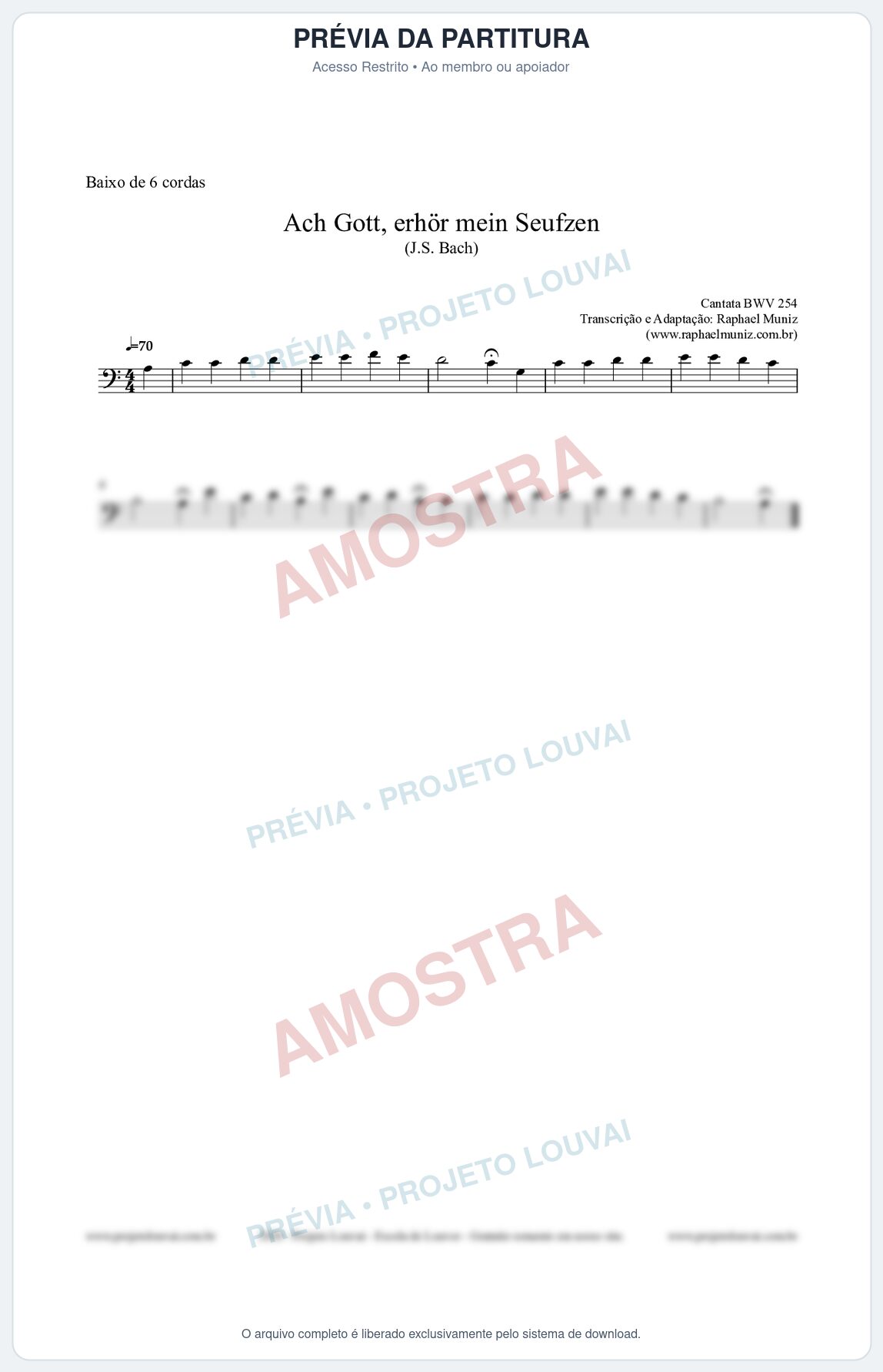 Prévia protegida da primeira página da partitura Partitura para Baixo de 6 cordas - Ach Gott, erhör mein Seufzen (BWV 254) (Tom Am) - Johann Sebastian Bach