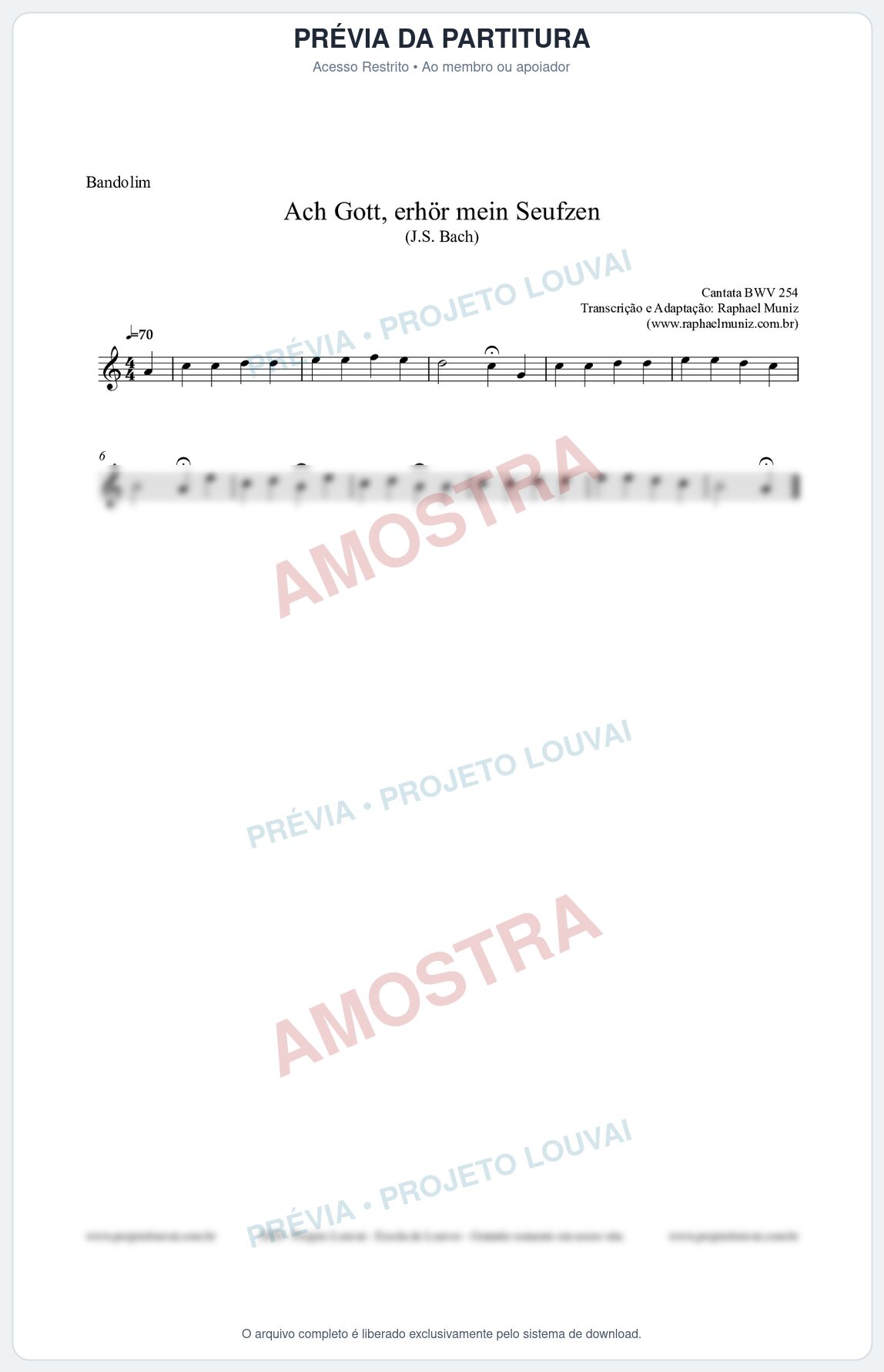 Prévia protegida da primeira página da partitura Partitura para Bandolim - Ach Gott, erhör mein Seufzen (BWV 254) (Tom Am) - Johann Sebastian Bach