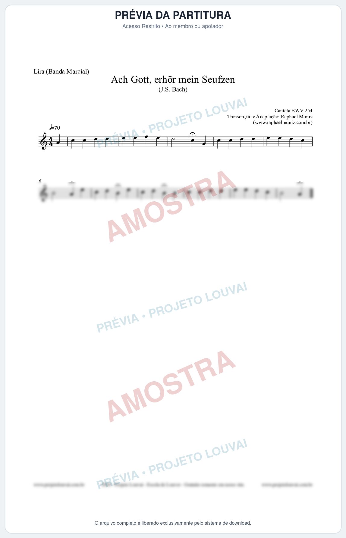 Prévia protegida da primeira página da partitura Partitura para Lira (Banda Marcial) - Ach Gott, erhör mein Seufzen (BWV 254) (Tom Am) - Johann Sebastian Bach