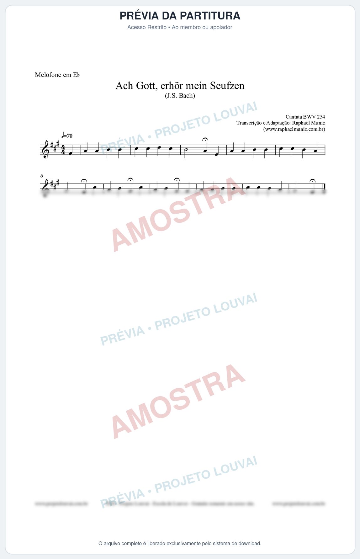Prévia protegida da primeira página da partitura Partitura para Melofone em Eb - Ach Gott, erhör mein Seufzen (BWV 254) (Tom Am) - Johann Sebastian Bach