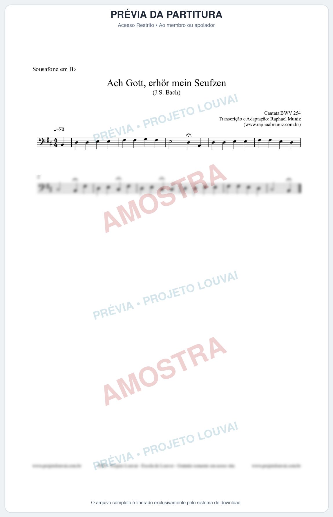 Prévia protegida da primeira página da partitura Partitura para Sousafone em Bb - Ach Gott, erhör mein Seufzen (BWV 254) (Tom Am) - Johann Sebastian Bach