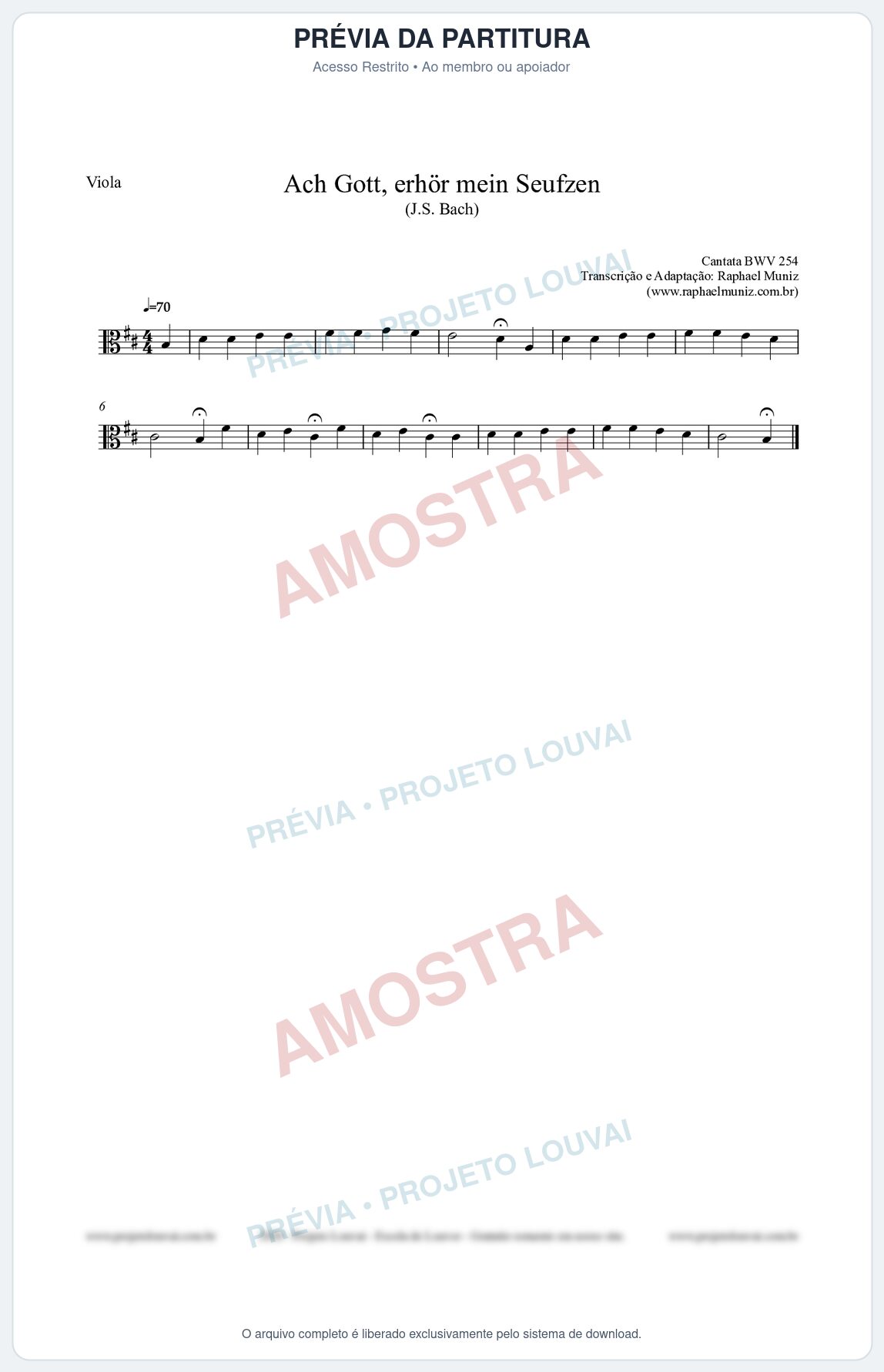 Prévia protegida da primeira página da partitura Partitura para Viola - Ach Gott, erhör mein Seufzen (BWV 254) (Tom Bm) - Johann Sebastian Bach