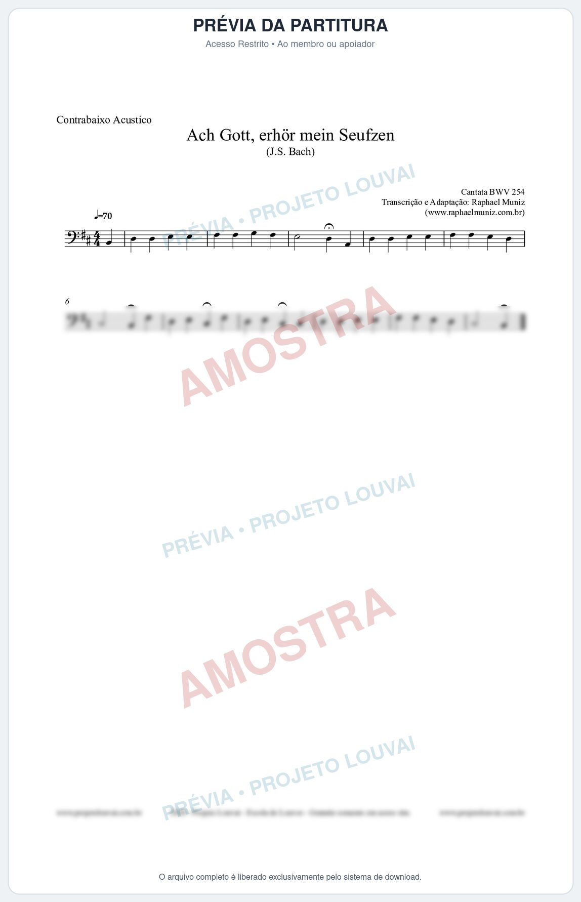 Prévia protegida da primeira página da partitura Partitura para Contrabaixo Acústico - Ach Gott, erhör mein Seufzen (BWV 254) (Tom Bm) - Johann Sebastian Bach