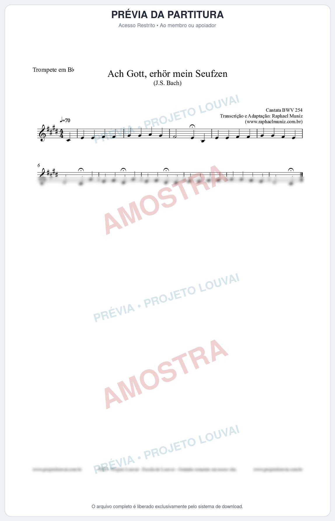 Prévia protegida da primeira página da partitura Partitura para Trompete em Bb - Ach Gott, erhör mein Seufzen (BWV 254) (Tom Bm) - Johann Sebastian Bach