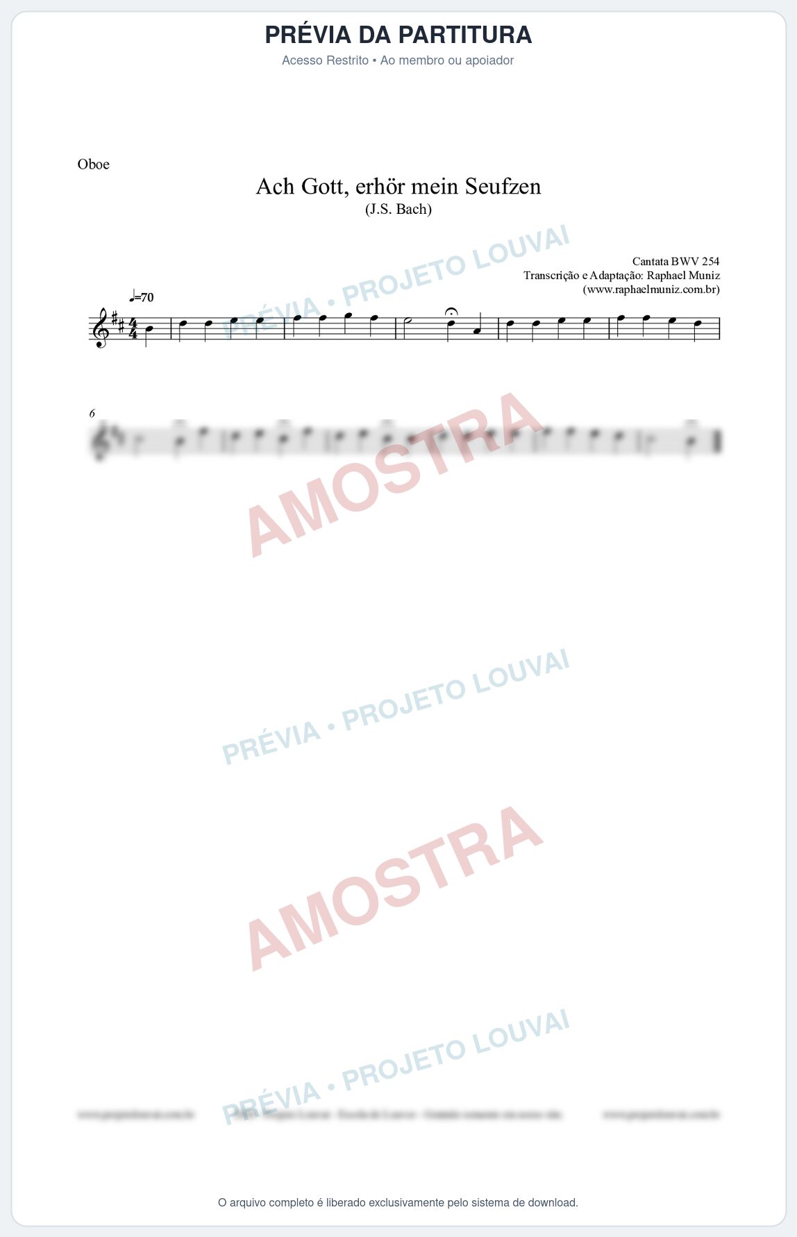 Prévia protegida da primeira página da partitura Partitura para Oboé - Ach Gott, erhör mein Seufzen (BWV 254) (Tom Bm) - Johann Sebastian Bach