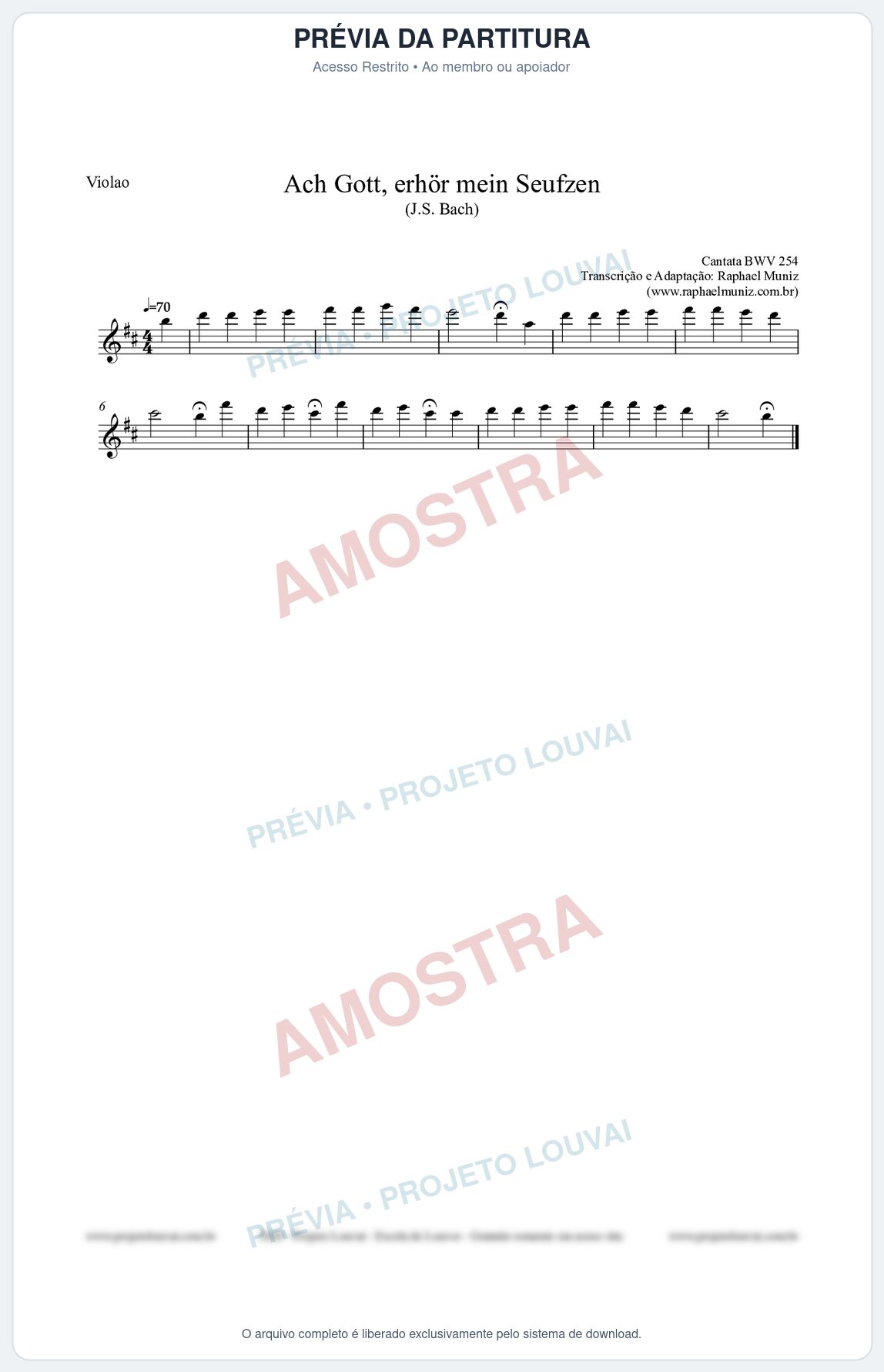 Prévia protegida da primeira página da partitura Partitura para Violão - Ach Gott, erhör mein Seufzen (BWV 254) (Tom Bm) - Johann Sebastian Bach