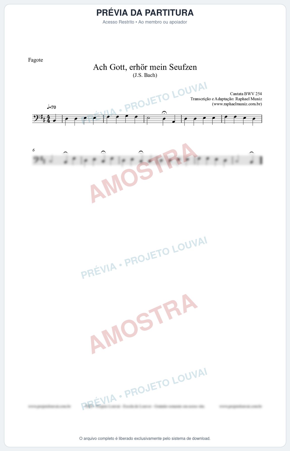 Prévia protegida da primeira página da partitura Partitura para Fagote - Ach Gott, erhör mein Seufzen (BWV 254) (Tom Bm) - Johann Sebastian Bach
