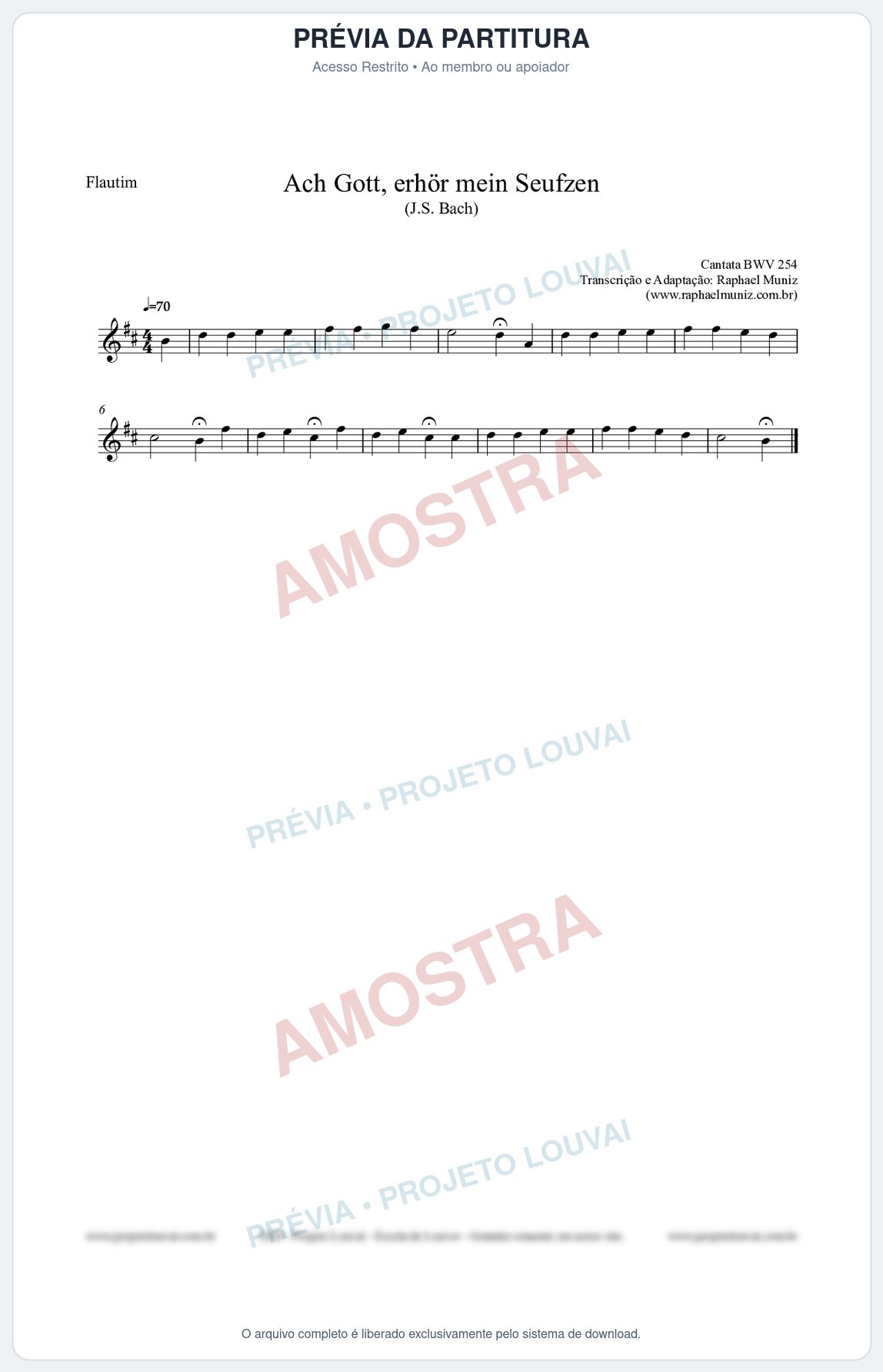 Prévia protegida da primeira página da partitura Partitura para Flautim - Ach Gott, erhör mein Seufzen (BWV 254) (Tom Bm) - Johann Sebastian Bach