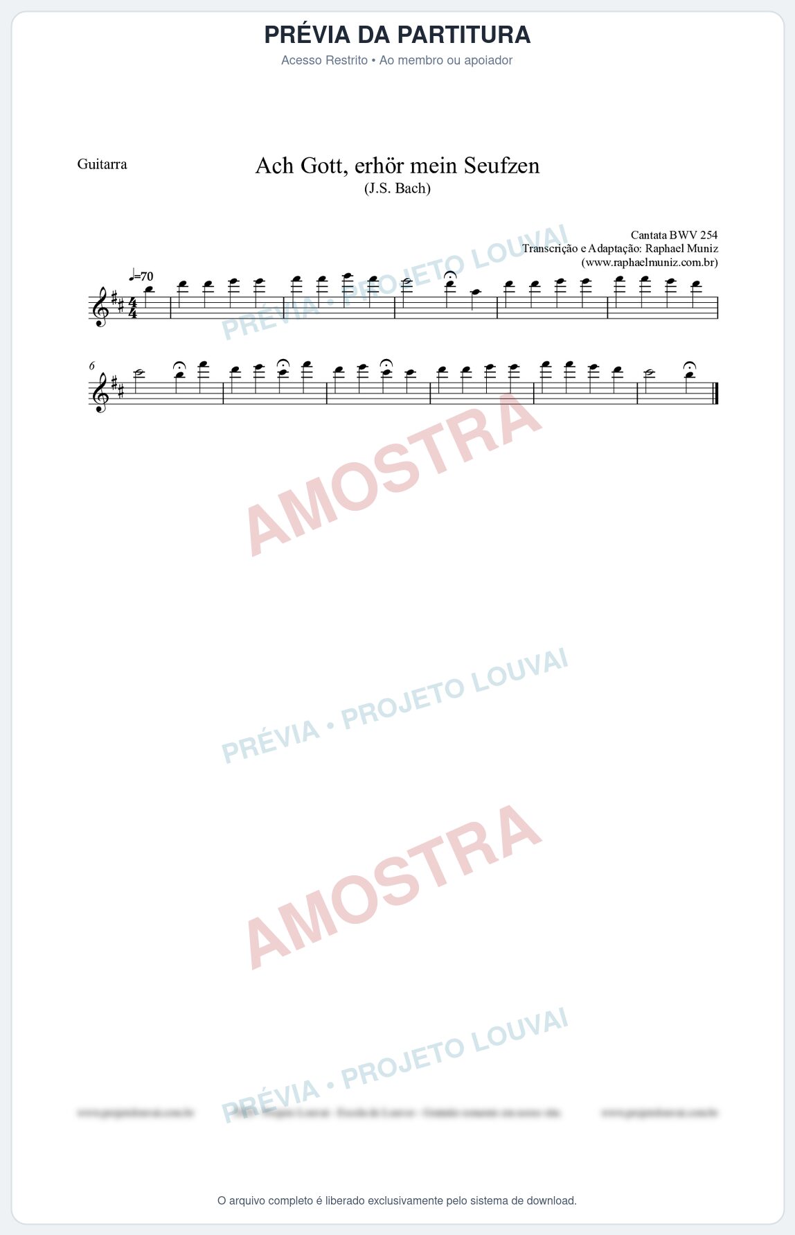 Prévia protegida da primeira página da partitura Partitura para Guitarra - Ach Gott, erhör mein Seufzen (BWV 254) (Tom Bm) - Johann Sebastian Bach