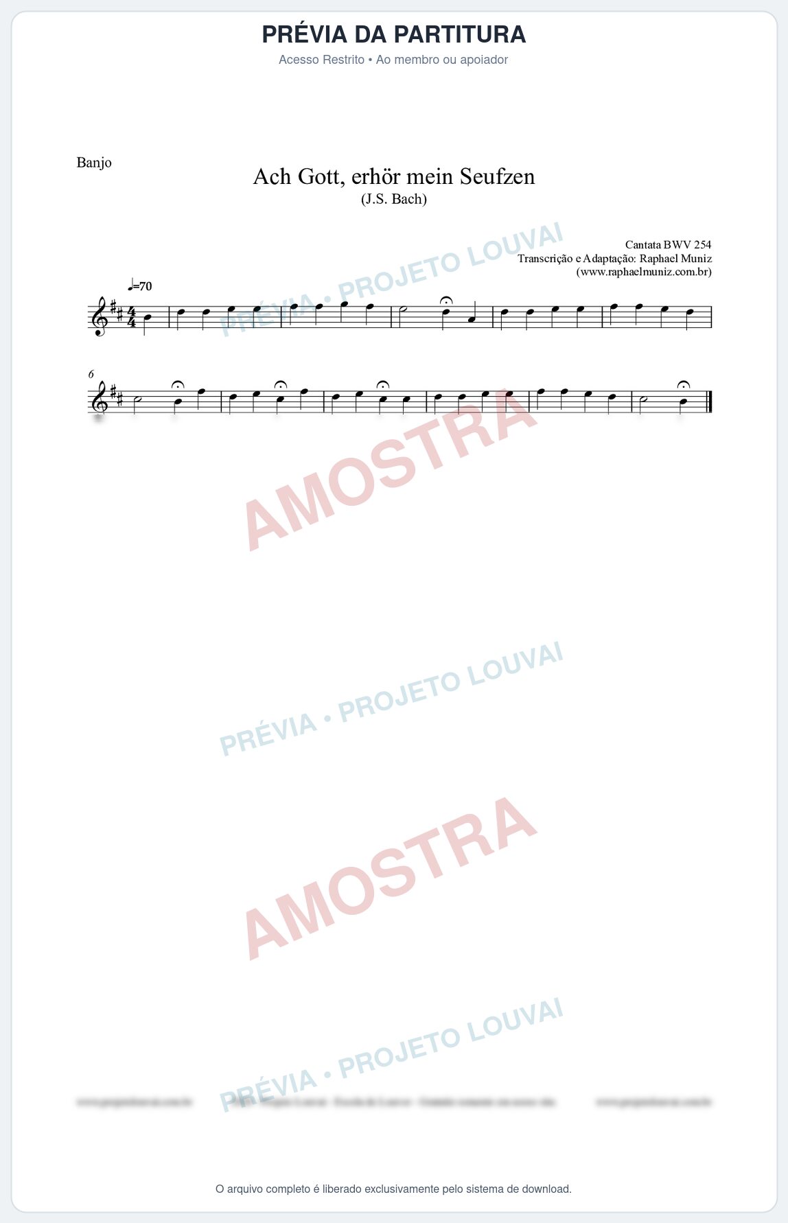 Prévia protegida da primeira página da partitura Partitura para Banjo - Ach Gott, erhör mein Seufzen (BWV 254) (Tom Bm) - Johann Sebastian Bach