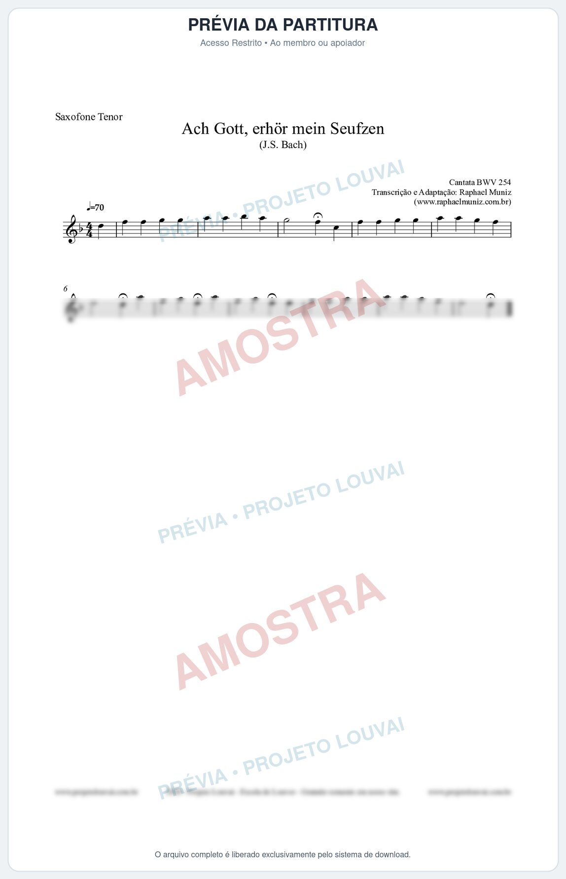 Prévia protegida da primeira página da partitura Partitura para Saxofone Tenor - Ach Gott, erhör mein Seufzen (BWV 254) (Tom Cm) - Johann Sebastian Bach