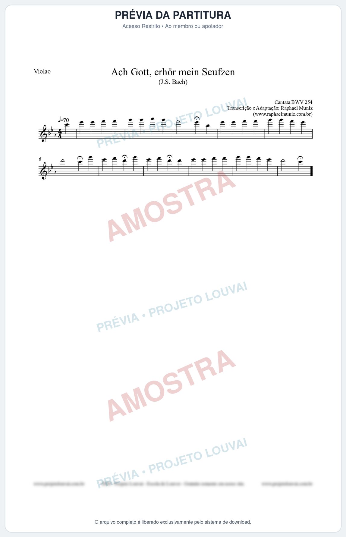 Prévia protegida da primeira página da partitura Partitura para Violão - Ach Gott, erhör mein Seufzen (BWV 254) (Tom Cm) - Johann Sebastian Bach