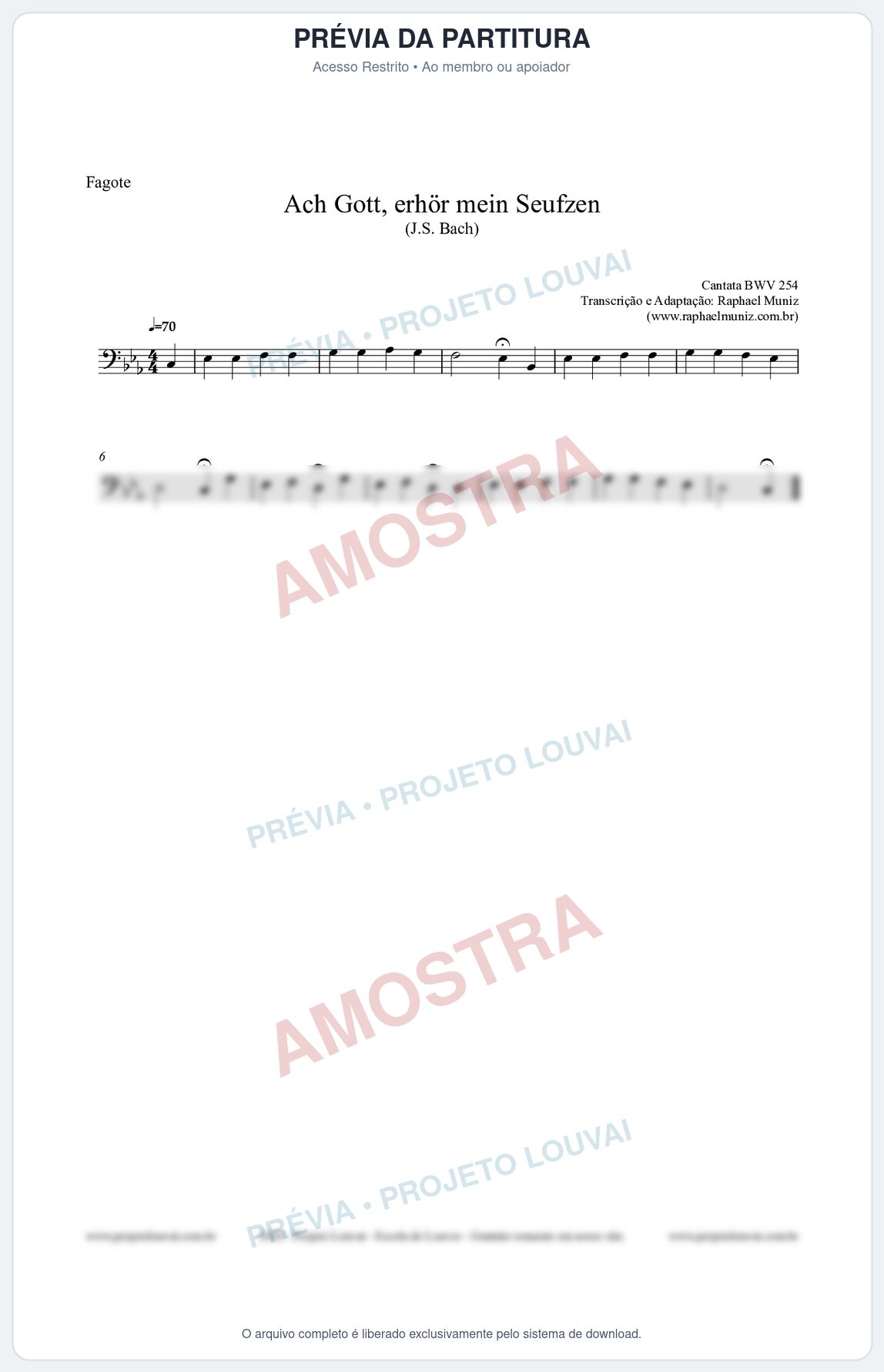 Prévia protegida da primeira página da partitura Partitura para Fagote - Ach Gott, erhör mein Seufzen (BWV 254) (Tom Cm) - Johann Sebastian Bach
