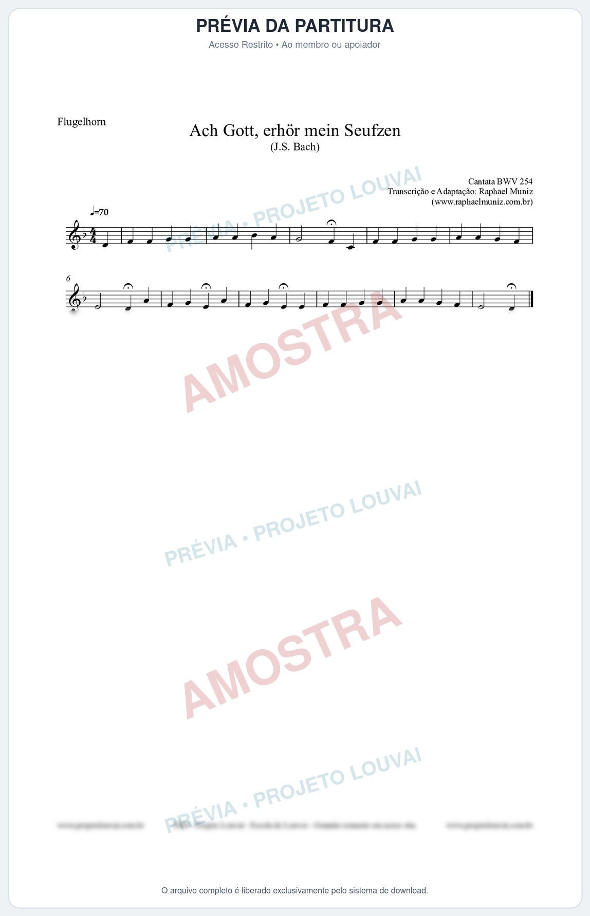Prévia protegida da primeira página da partitura Partitura para Flugelhorn - Ach Gott, erhör mein Seufzen (BWV 254) (Tom Cm) - Johann Sebastian Bach