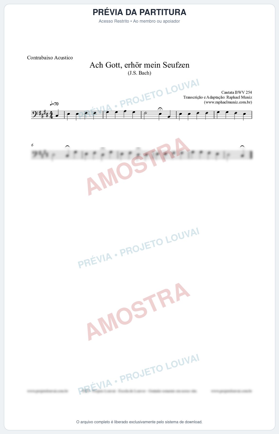 Prévia protegida da primeira página da partitura Partitura para Contrabaixo Acústico - Ach Gott, erhör mein Seufzen (BWV 254) (Tom C#m) - Johann Sebastian Bach