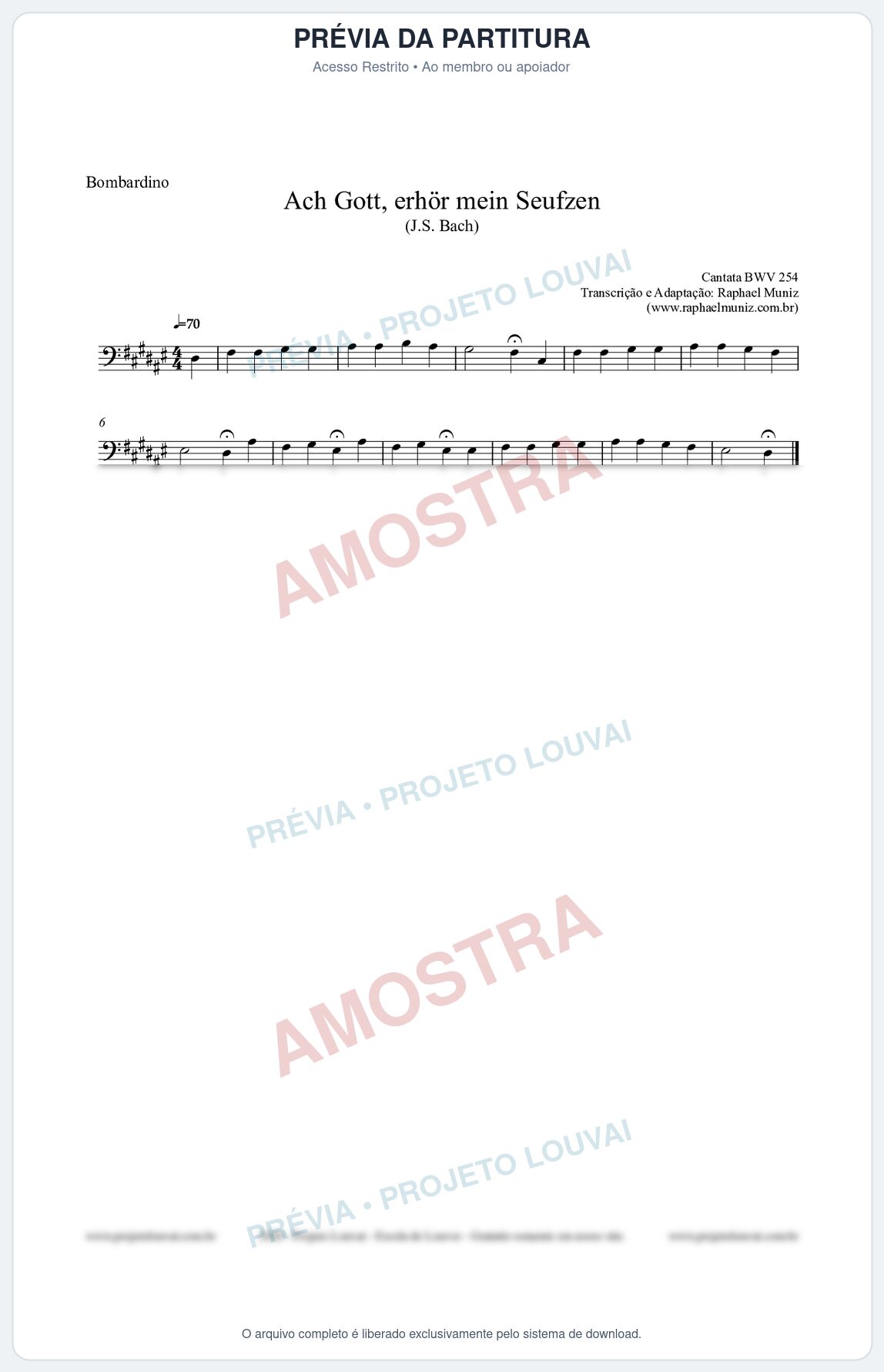 Prévia protegida da primeira página da partitura Partitura para Bombardino - Ach Gott, erhör mein Seufzen (BWV 254) (Tom C#m) - Johann Sebastian Bach