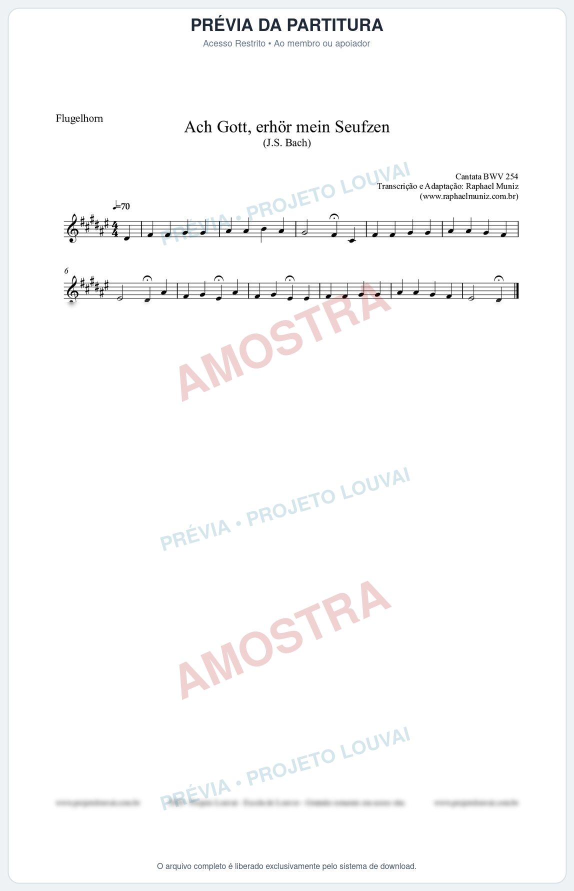 Prévia protegida da primeira página da partitura Partitura para Flugelhorn - Ach Gott, erhör mein Seufzen (BWV 254) (Tom C#m) - Johann Sebastian Bach