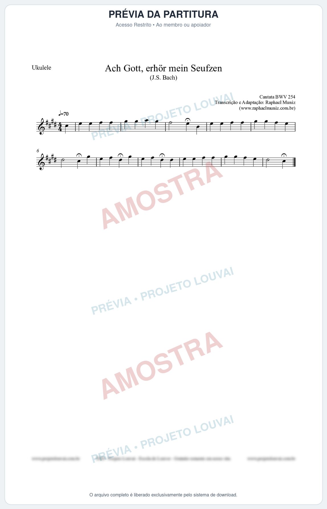 Prévia protegida da primeira página da partitura Partitura para Ukulele - Ach Gott, erhör mein Seufzen (BWV 254) (Tom C#m) - Johann Sebastian Bach