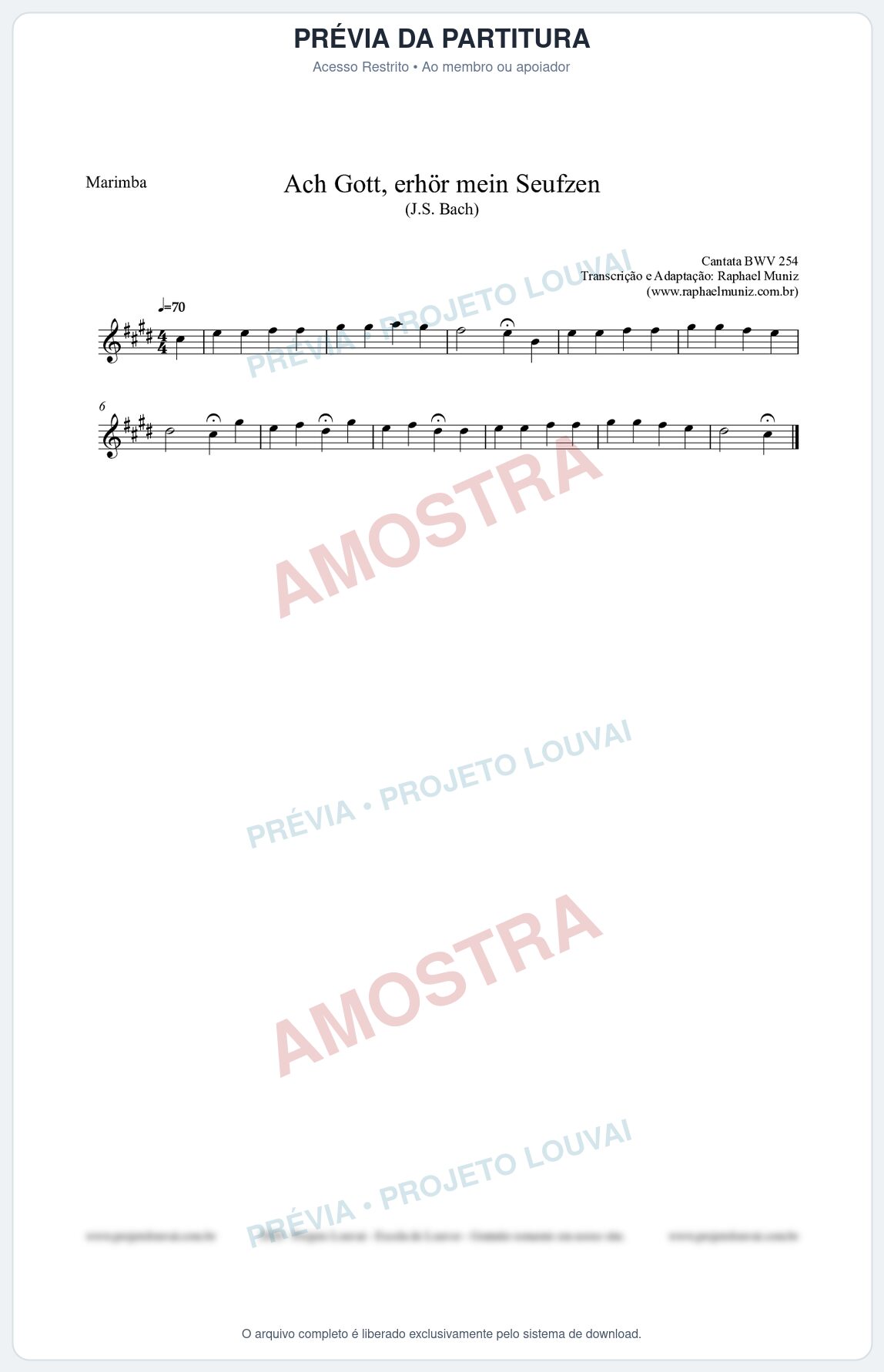 Prévia protegida da primeira página da partitura Partitura para Marimba - Ach Gott, erhör mein Seufzen (BWV 254) (Tom C#m) - Johann Sebastian Bach