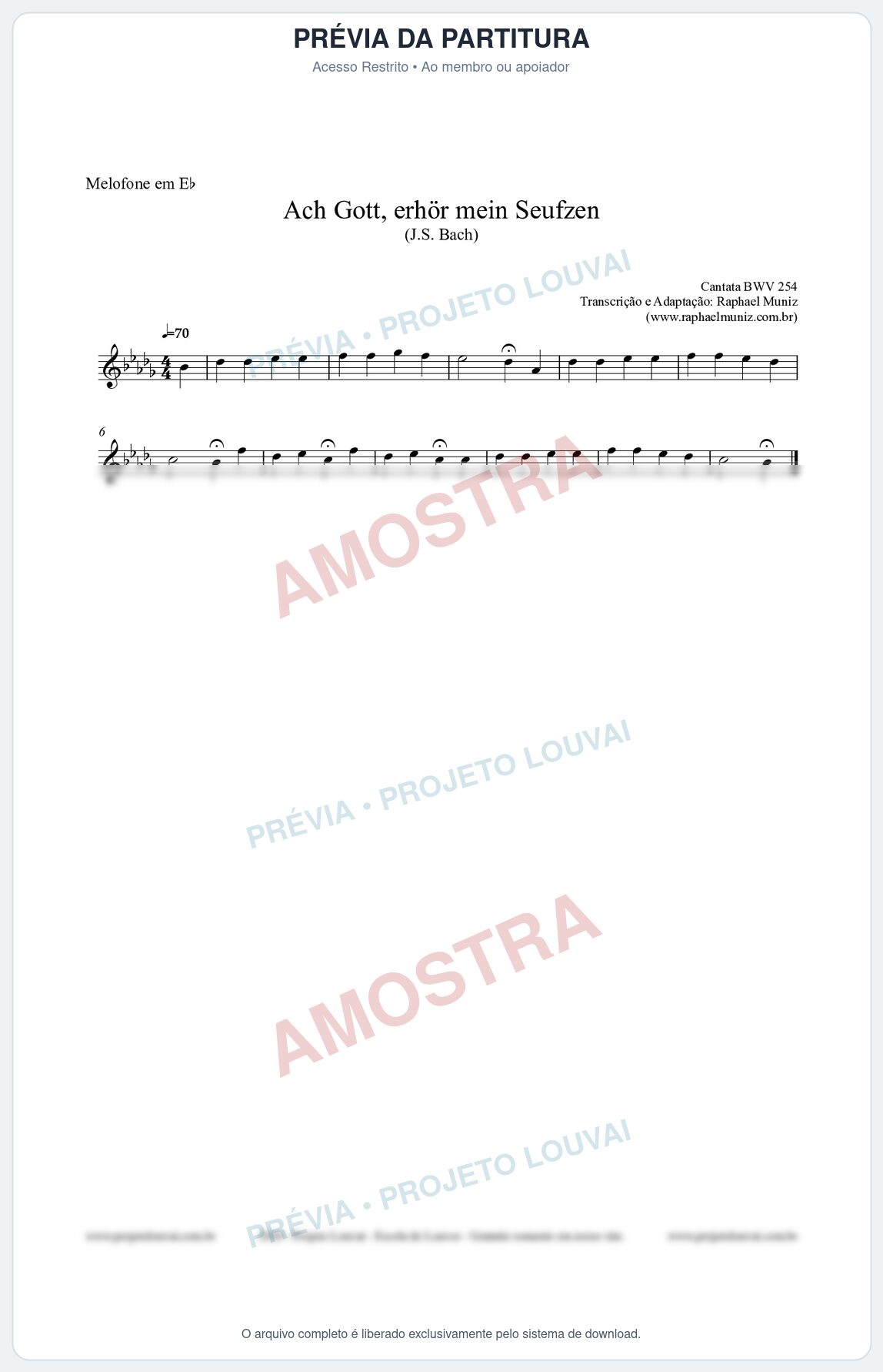 Prévia protegida da primeira página da partitura Partitura para Melofone em Eb - Ach Gott, erhör mein Seufzen (BWV 254) (Tom C#m) - Johann Sebastian Bach