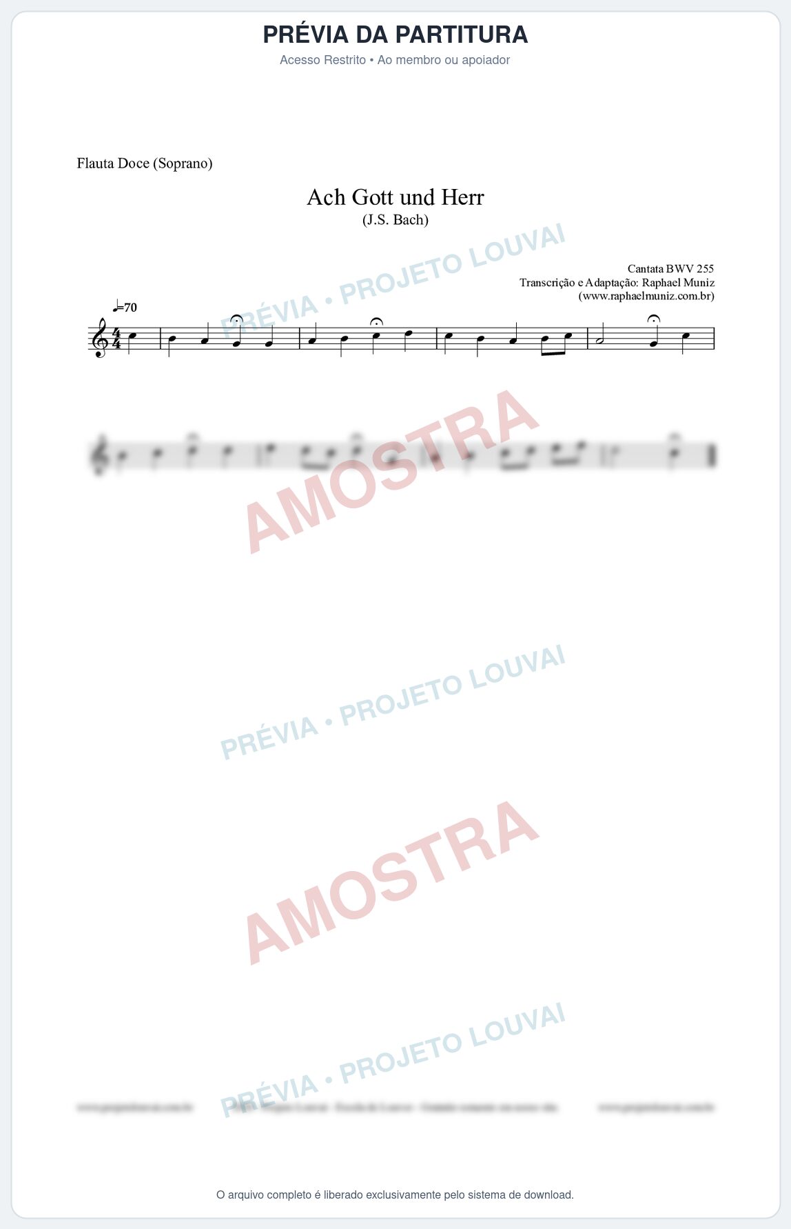 Prévia protegida da primeira página da partitura Partitura para Flauta Doce (Soprano) - Ach Gott und Herr (BWV 255) (Tom C) - Johann Sebastian Bach