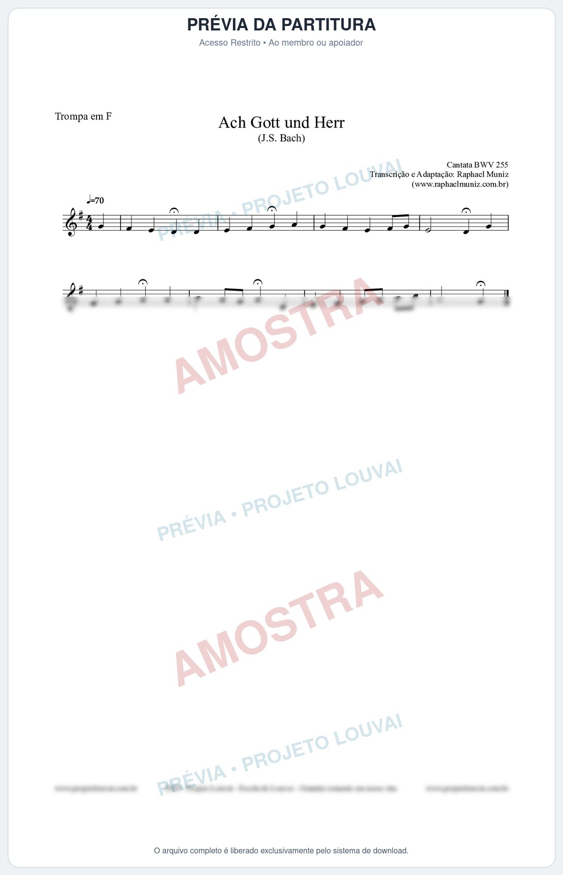 Prévia protegida da primeira página da partitura Partitura para Trompa em F - Ach Gott und Herr (BWV 255) (Tom C) - Johann Sebastian Bach