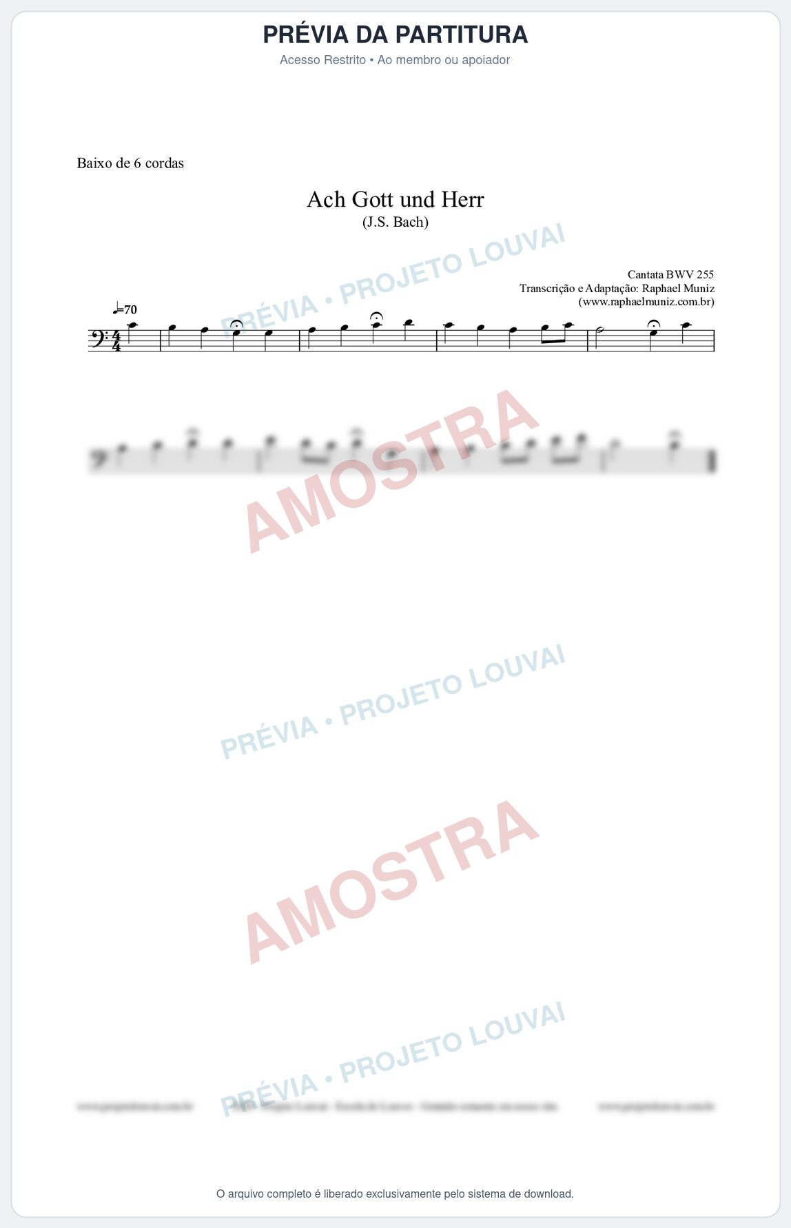 Prévia protegida da primeira página da partitura Partitura para Baixo de 6 cordas - Ach Gott und Herr (BWV 255) (Tom C) - Johann Sebastian Bach