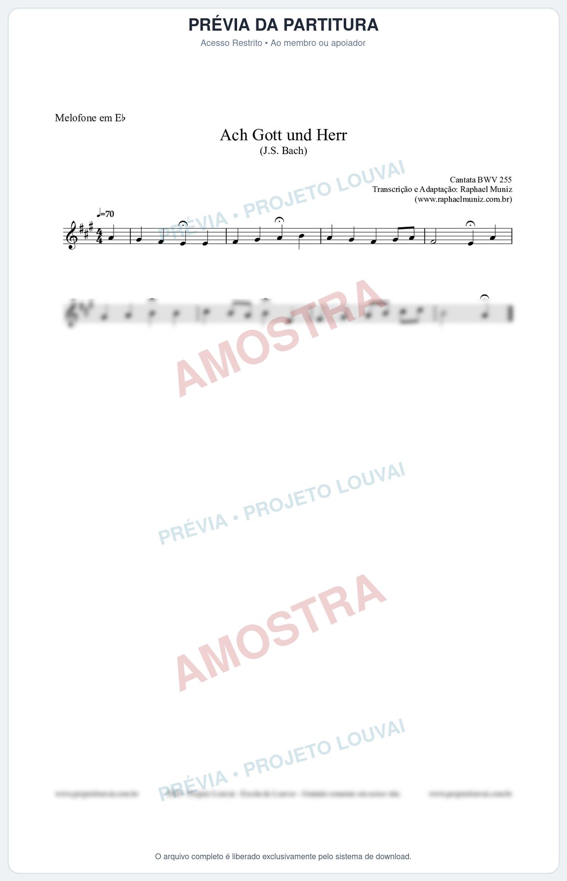Prévia protegida da primeira página da partitura Partitura para Melofone em Eb - Ach Gott und Herr (BWV 255) (Tom C) - Johann Sebastian Bach