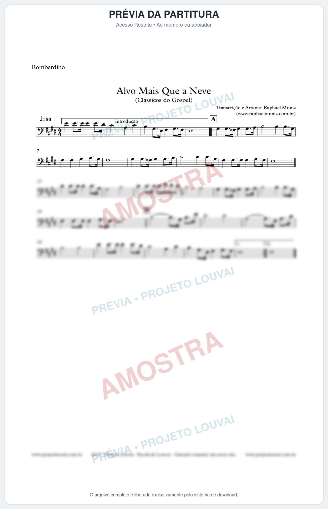 Prévia protegida da primeira página da partitura Partitura para Bombardino - Alvo Mais que a Neve - Clássicos do Gospel