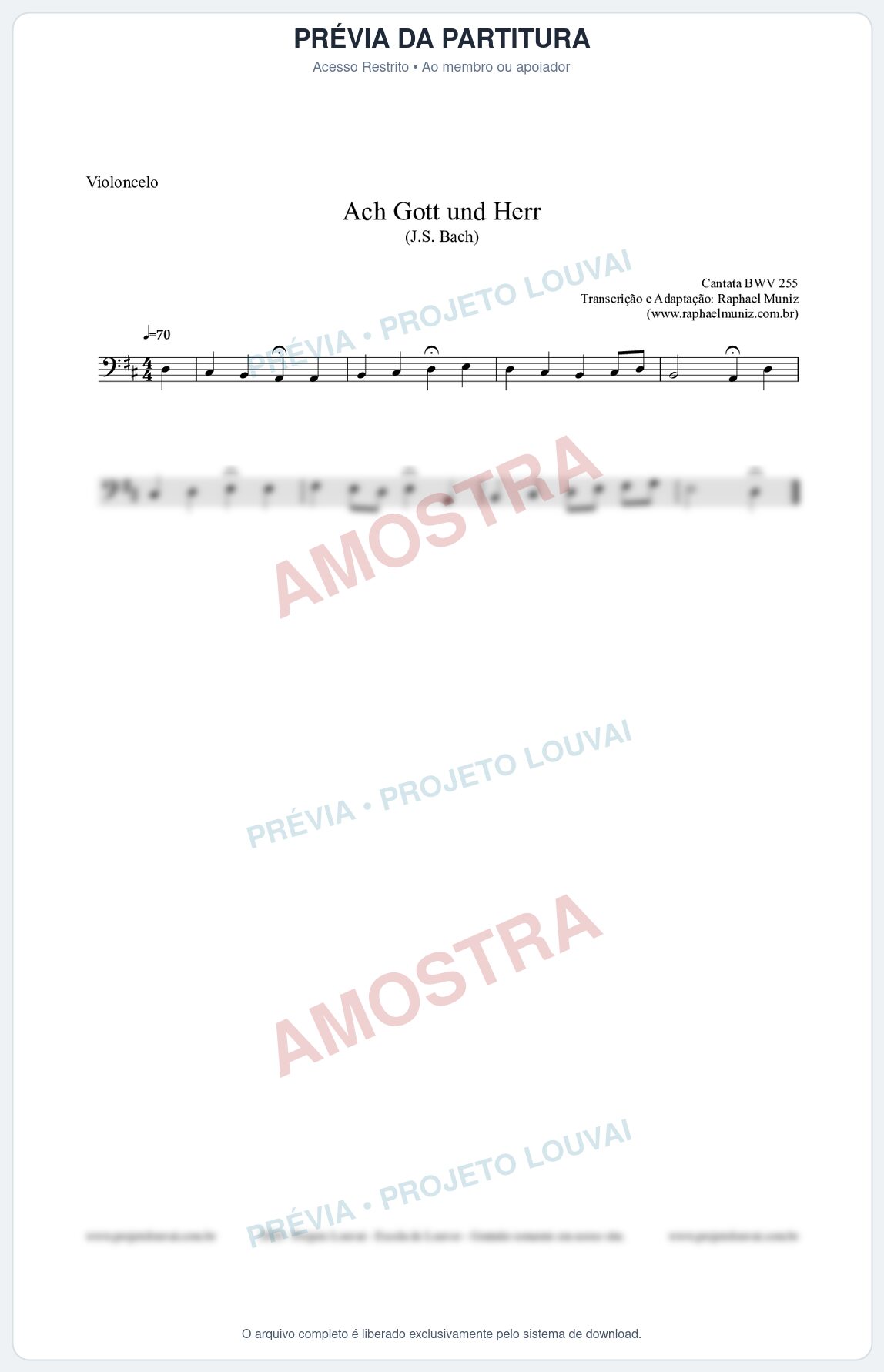 Prévia protegida da primeira página da partitura Partitura para Violoncelo - Ach Gott und Herr (BWV 255) (Tom D) - Johann Sebastian Bach