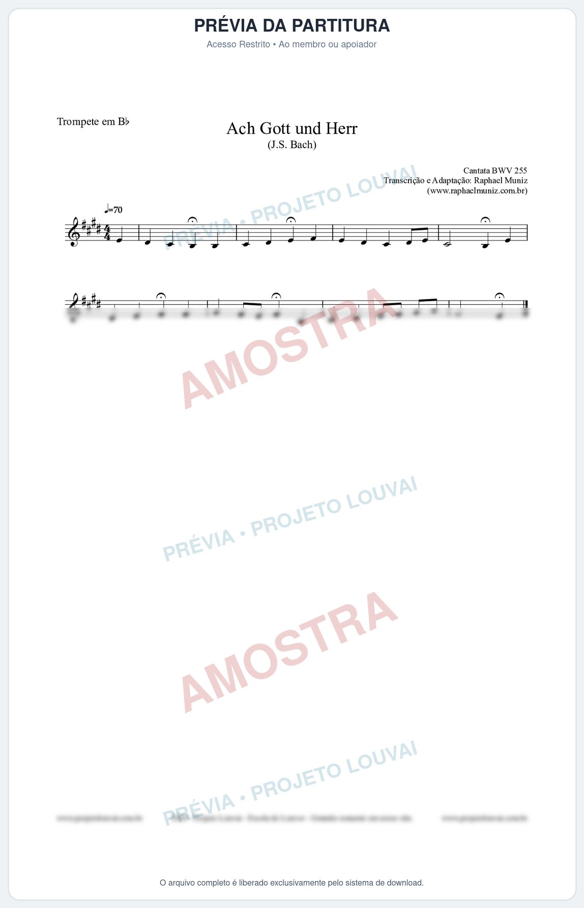 Prévia protegida da primeira página da partitura Partitura para Trompete em Bb - Ach Gott und Herr (BWV 255) (Tom D) - Johann Sebastian Bach