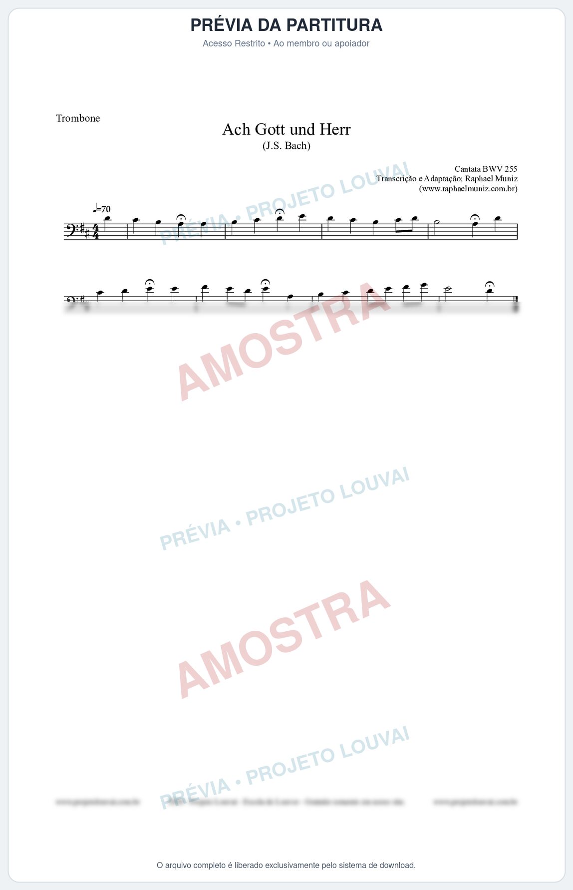 Prévia protegida da primeira página da partitura Partitura para Trombone - Ach Gott und Herr (BWV 255) (Tom D) - Johann Sebastian Bach