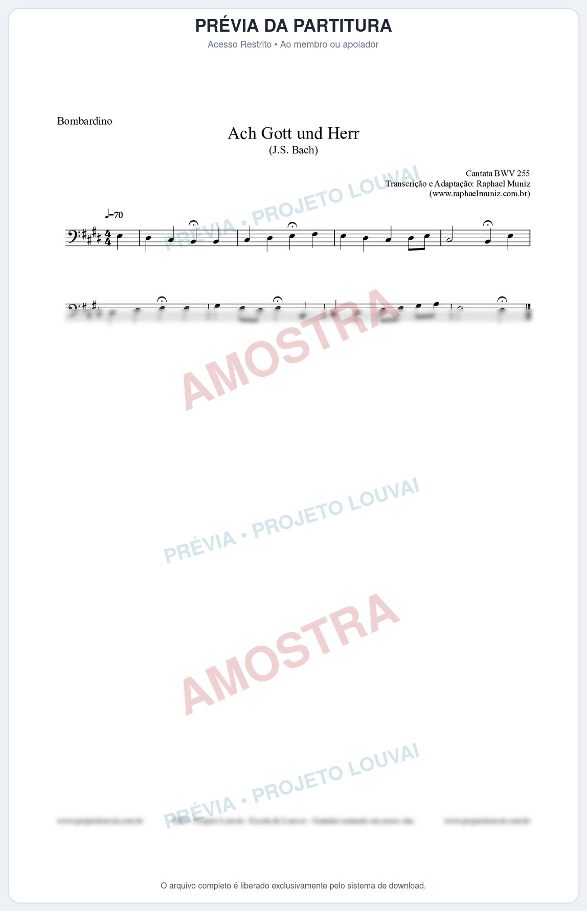 Prévia protegida da primeira página da partitura Partitura para Bombardino - Ach Gott und Herr (BWV 255) (Tom D) - Johann Sebastian Bach