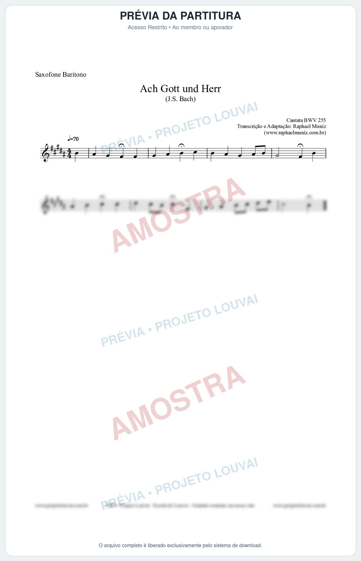 Prévia protegida da primeira página da partitura Partitura para Saxofone Barítono - Ach Gott und Herr (BWV 255) (Tom D) - Johann Sebastian Bach