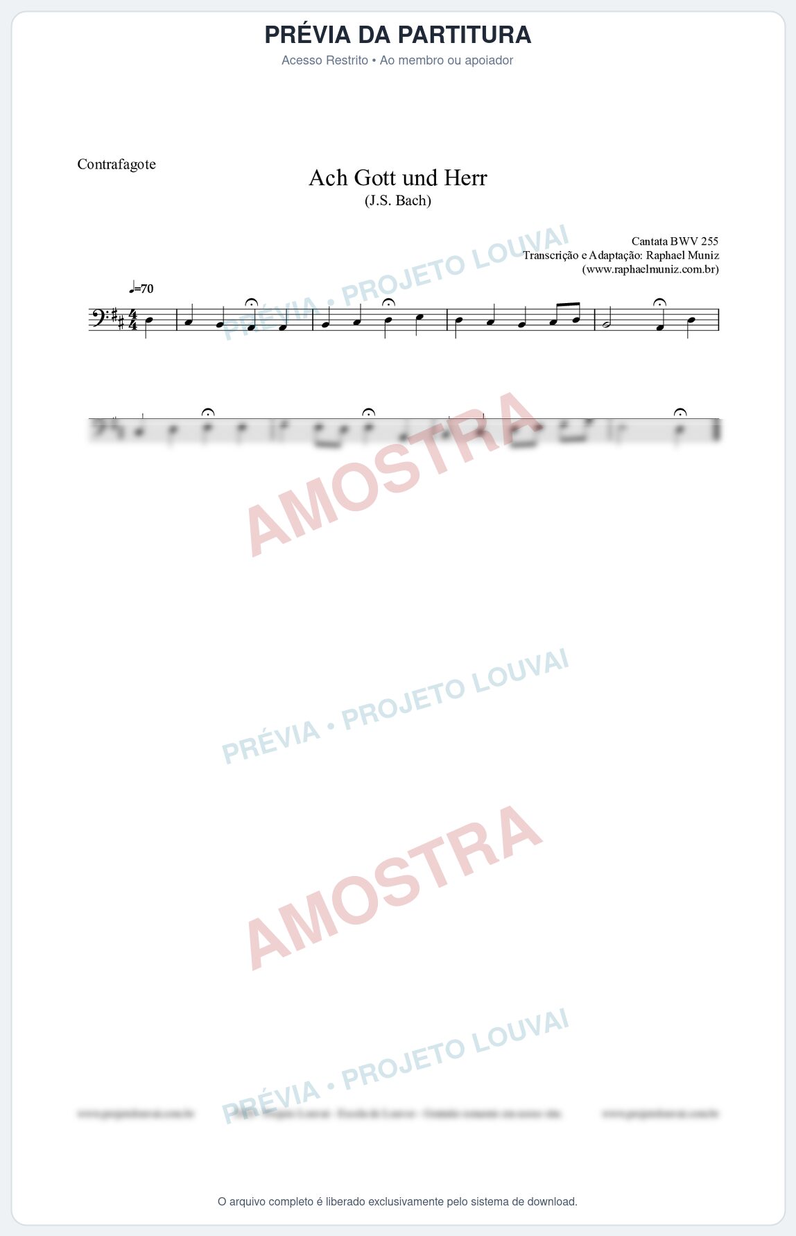 Prévia protegida da primeira página da partitura Partitura para Contrafagote - Ach Gott und Herr (BWV 255) (Tom D) - Johann Sebastian Bach