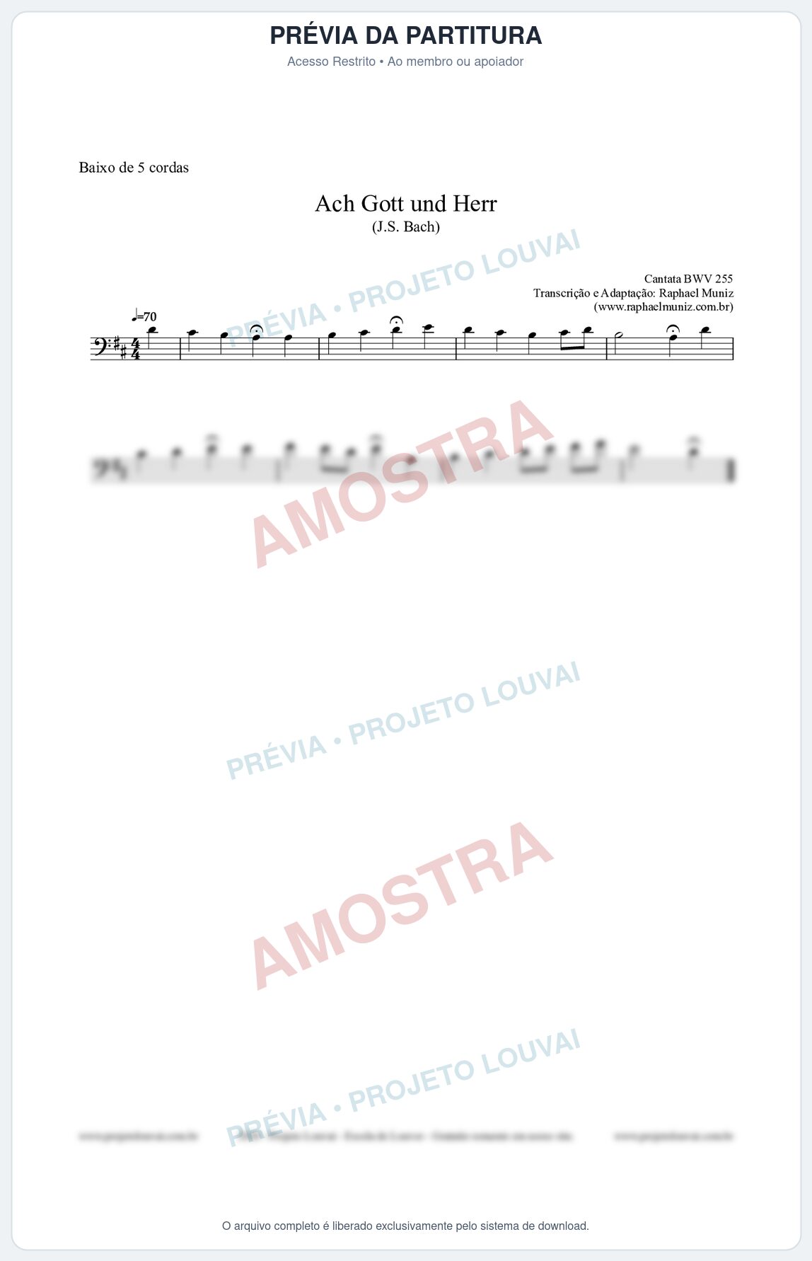 Prévia protegida da primeira página da partitura Partitura para Baixo de 5 cordas - Ach Gott und Herr (BWV 255) (Tom D) - Johann Sebastian Bach