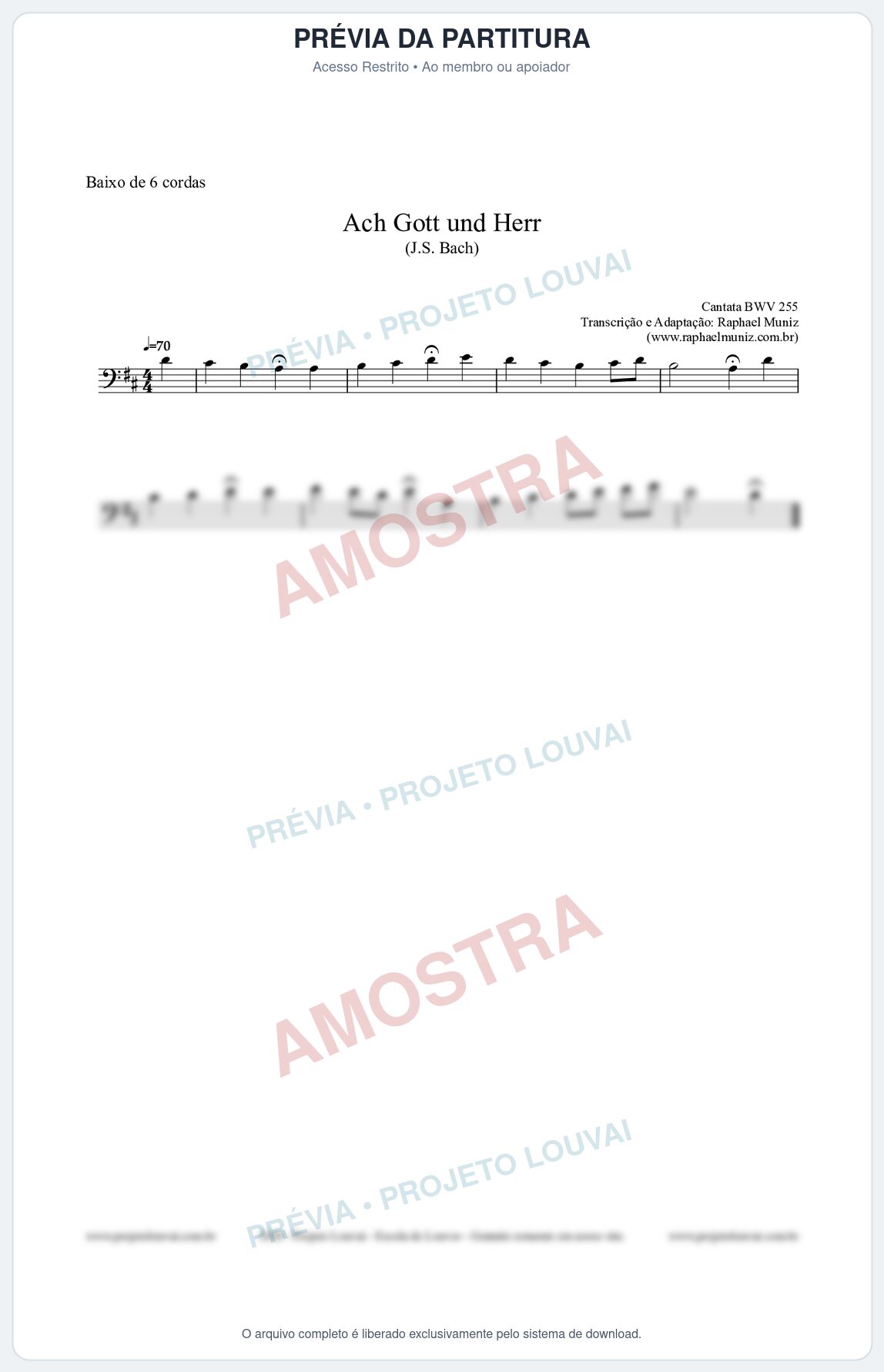 Prévia protegida da primeira página da partitura Partitura para Baixo de 6 cordas - Ach Gott und Herr (BWV 255) (Tom D) - Johann Sebastian Bach