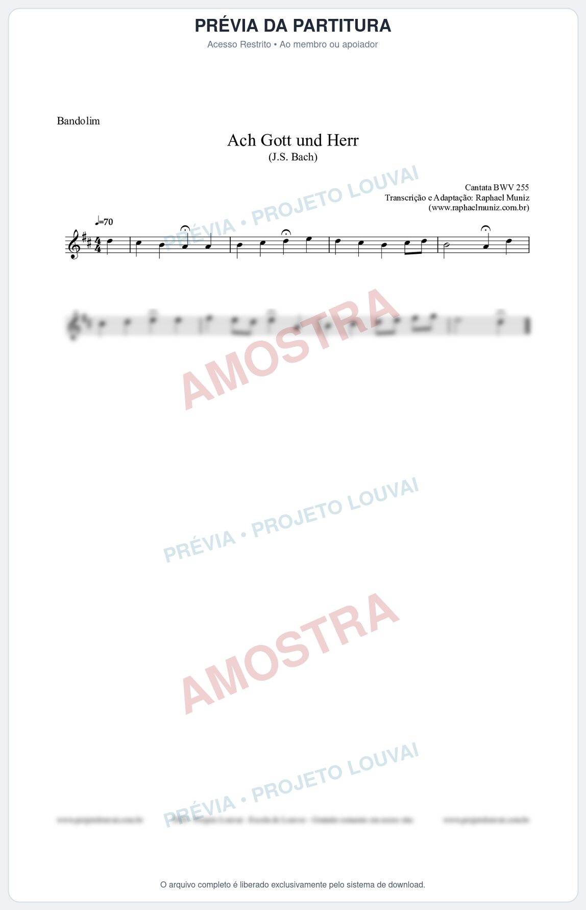 Prévia protegida da primeira página da partitura Partitura para Bandolim - Ach Gott und Herr (BWV 255) (Tom D) - Johann Sebastian Bach