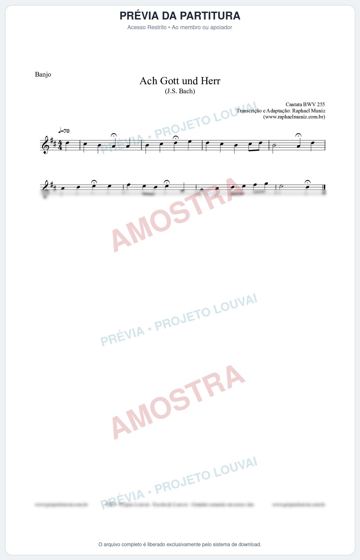 Prévia protegida da primeira página da partitura Partitura para Banjo - Ach Gott und Herr (BWV 255) (Tom D) - Johann Sebastian Bach