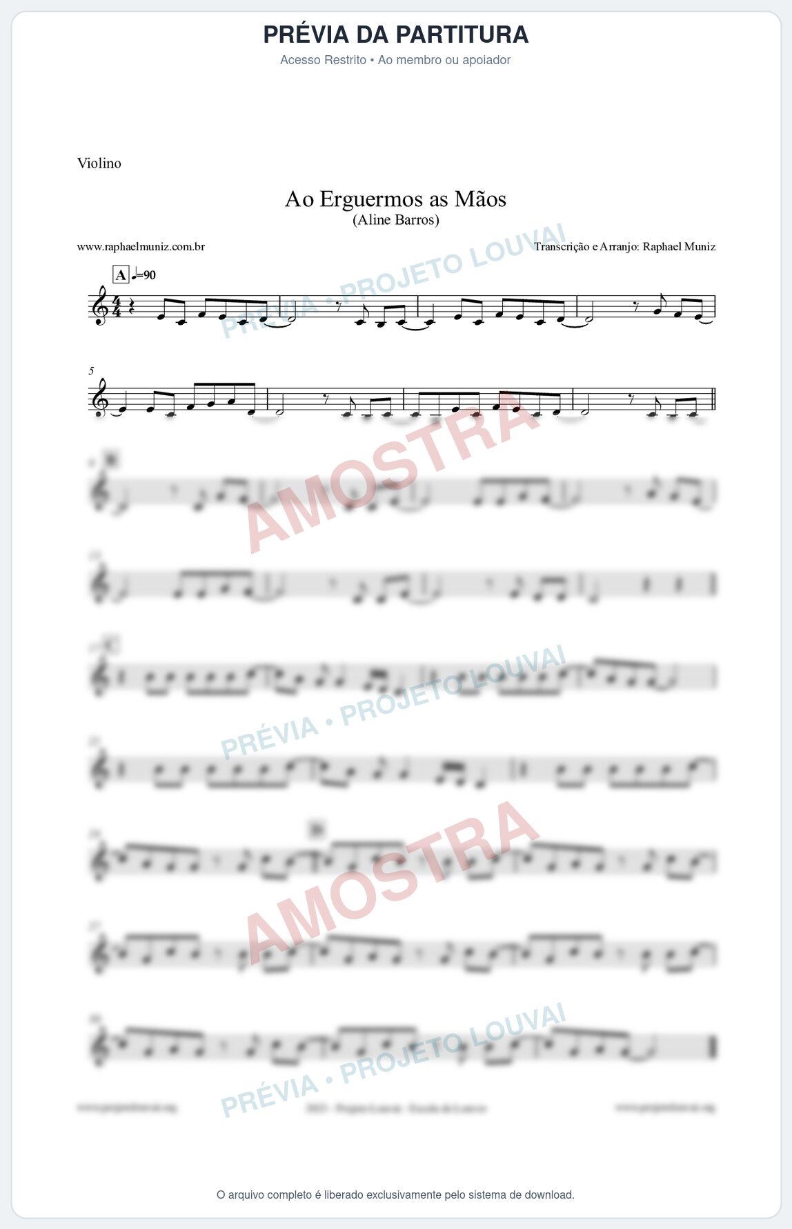 Prévia protegida da primeira página da partitura Partitura para Violino - Ao Erguermos as Mãos - Aline Barros