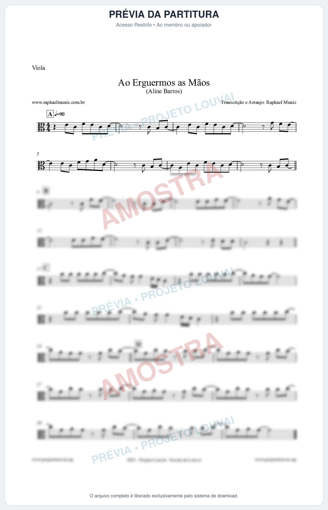 Prévia protegida da primeira página da partitura Partitura para Viola - Ao Erguermos as Mãos - Aline Barros