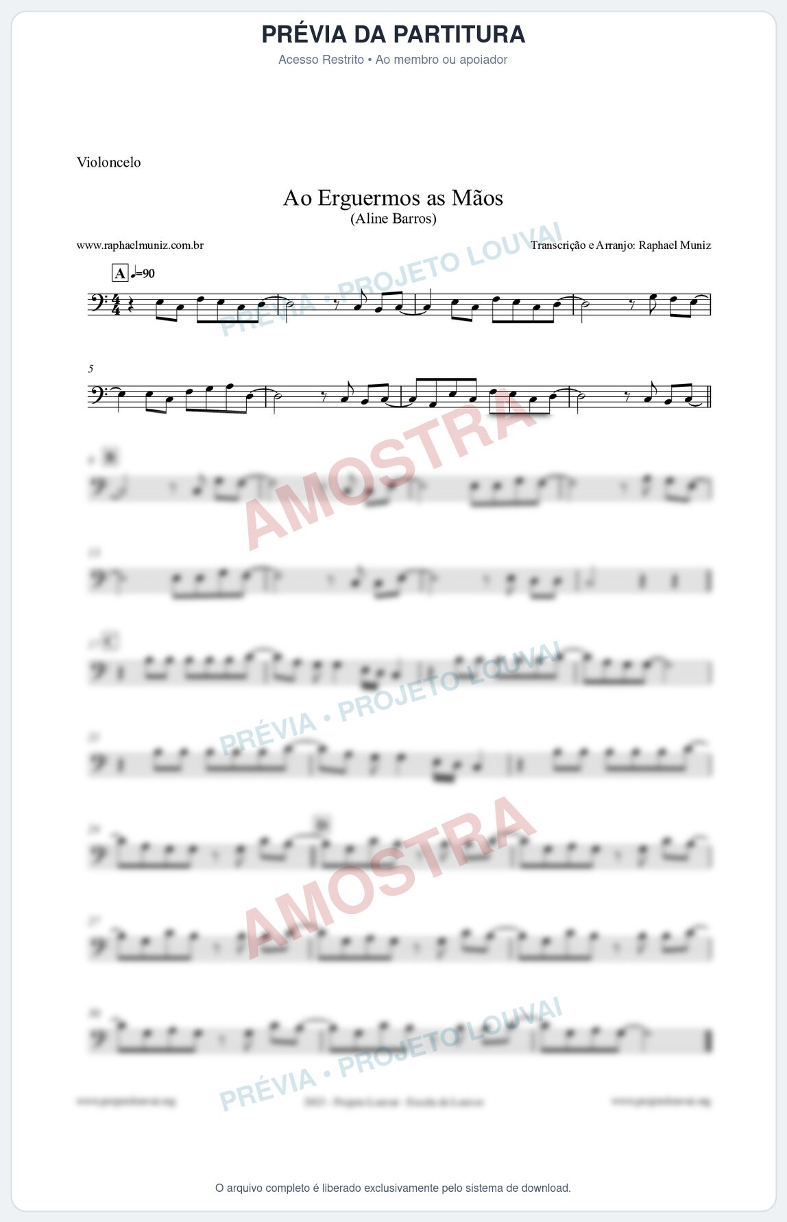 Prévia protegida da primeira página da partitura Partitura para Violoncelo - Ao Erguermos as Mãos - Aline Barros