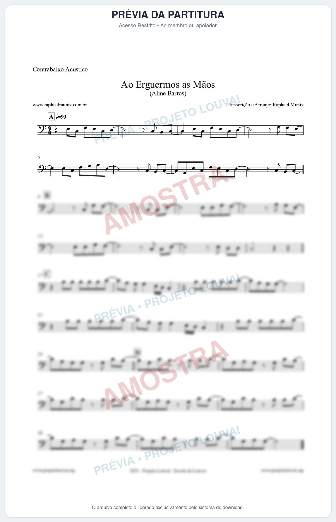 Prévia protegida da primeira página da partitura Partitura para Contrabaixo Acústico - Ao Erguermos as Mãos - Aline Barros