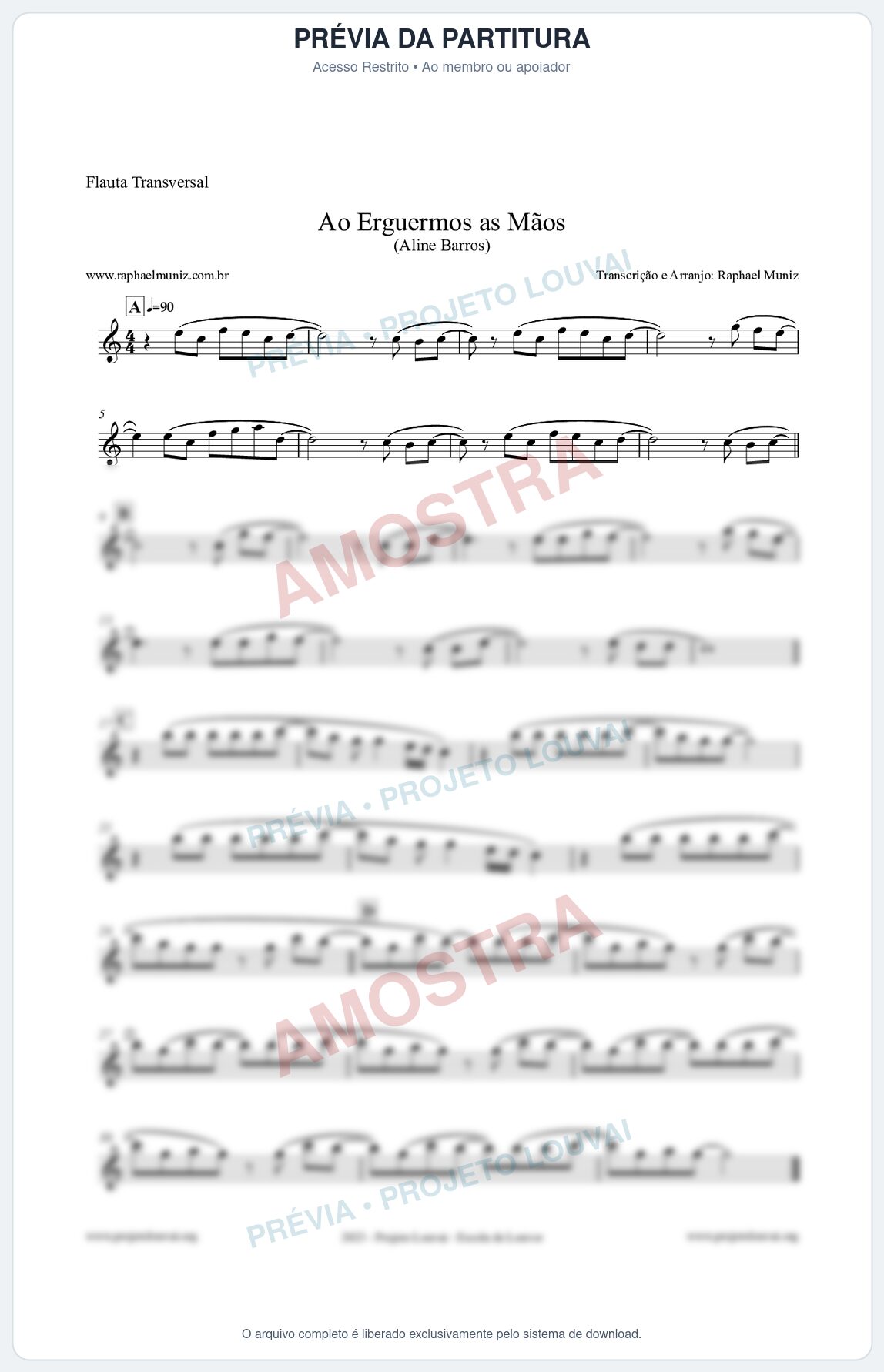 Prévia protegida da primeira página da partitura Partitura para Flauta Transversal - Ao Erguermos as Mãos - Aline Barros