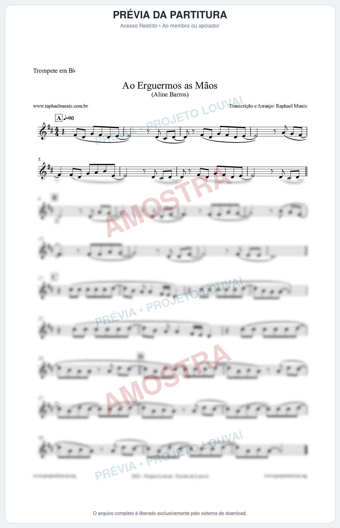 Prévia protegida da primeira página da partitura Partitura para Trompete em Bb - Ao Erguermos as Mãos - Aline Barros