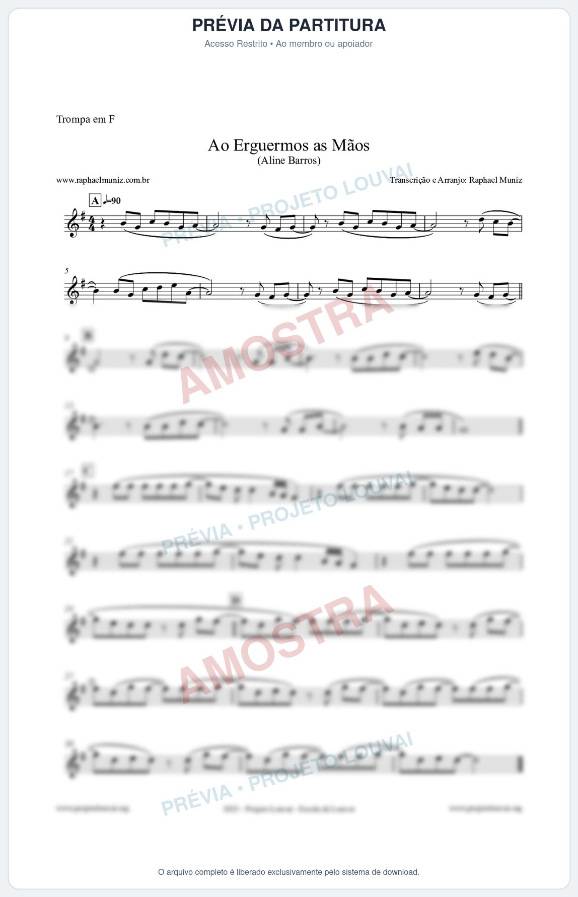 Prévia protegida da primeira página da partitura Partitura para Trompa em F - Ao Erguermos as Mãos - Aline Barros