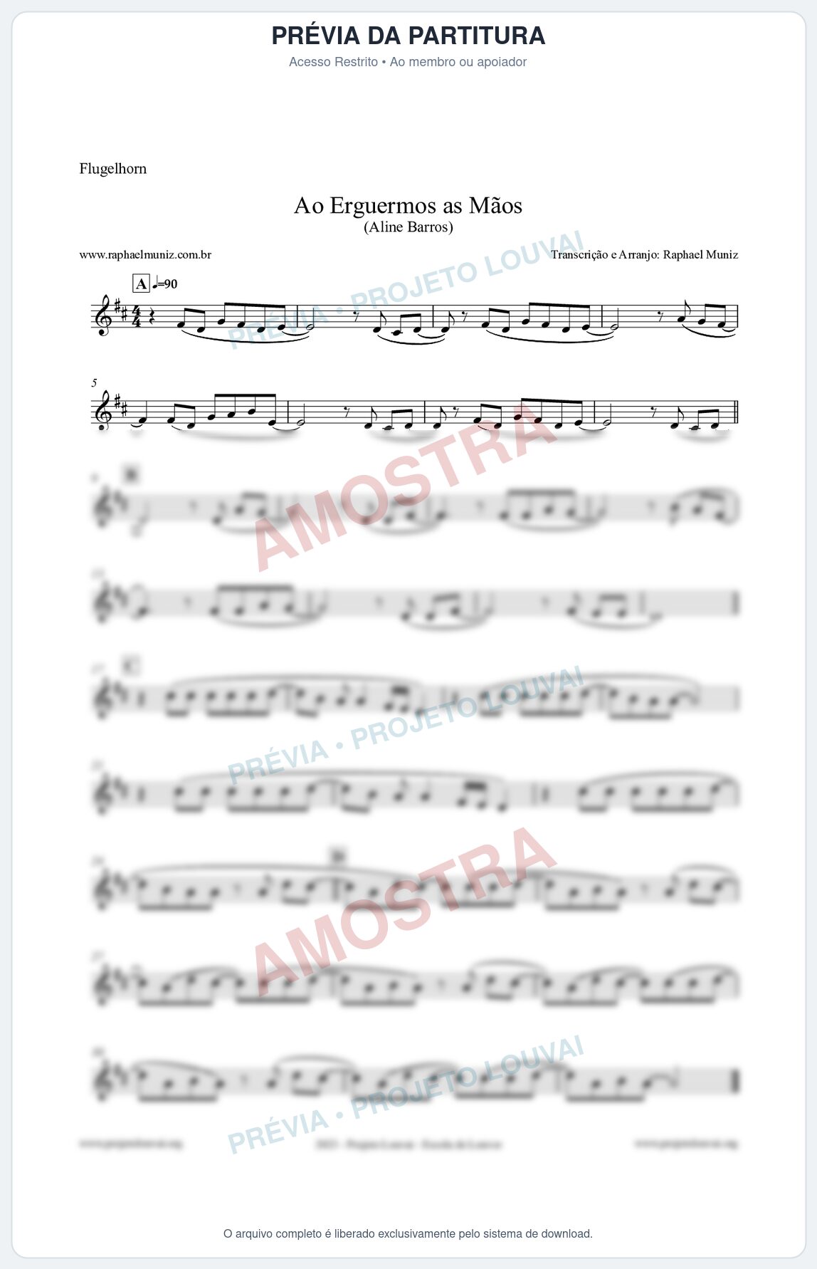 Prévia protegida da primeira página da partitura Partitura para Flugelhorn - Ao Erguermos as Mãos - Aline Barros