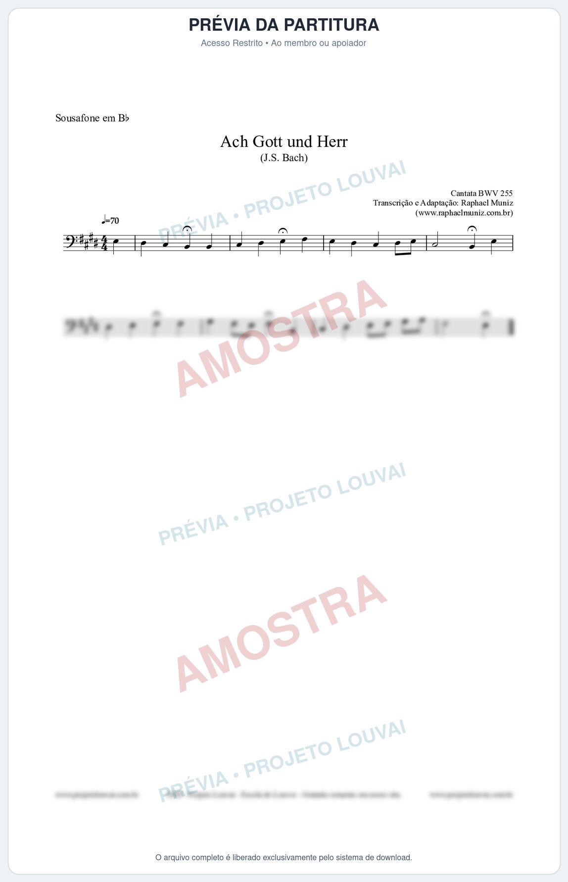 Prévia protegida da primeira página da partitura Partitura para Sousafone em Bb - Ach Gott und Herr (BWV 255) (Tom D) - Johann Sebastian Bach