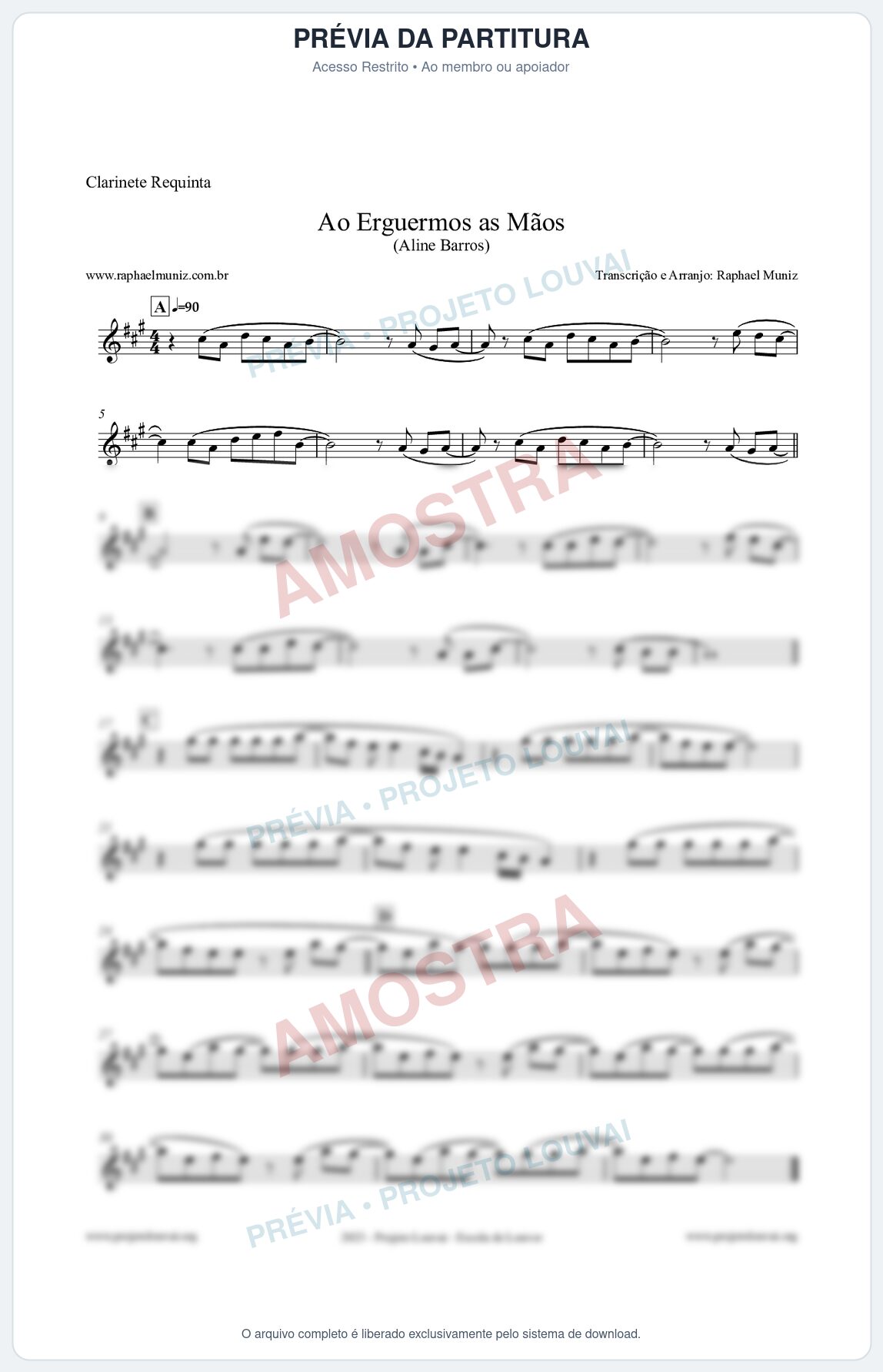 Prévia protegida da primeira página da partitura Partitura para Clarinete Requinta - Ao Erguermos as Mãos - Aline Barros