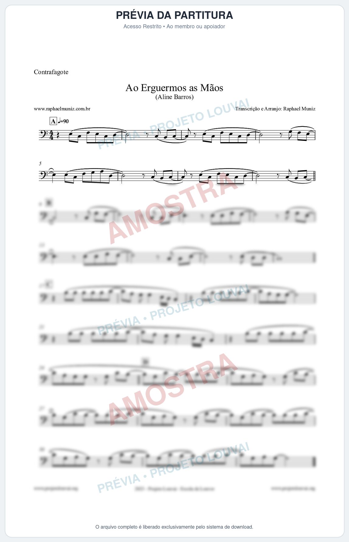 Prévia protegida da primeira página da partitura Partitura para Contrafagote - Ao Erguermos as Mãos - Aline Barros